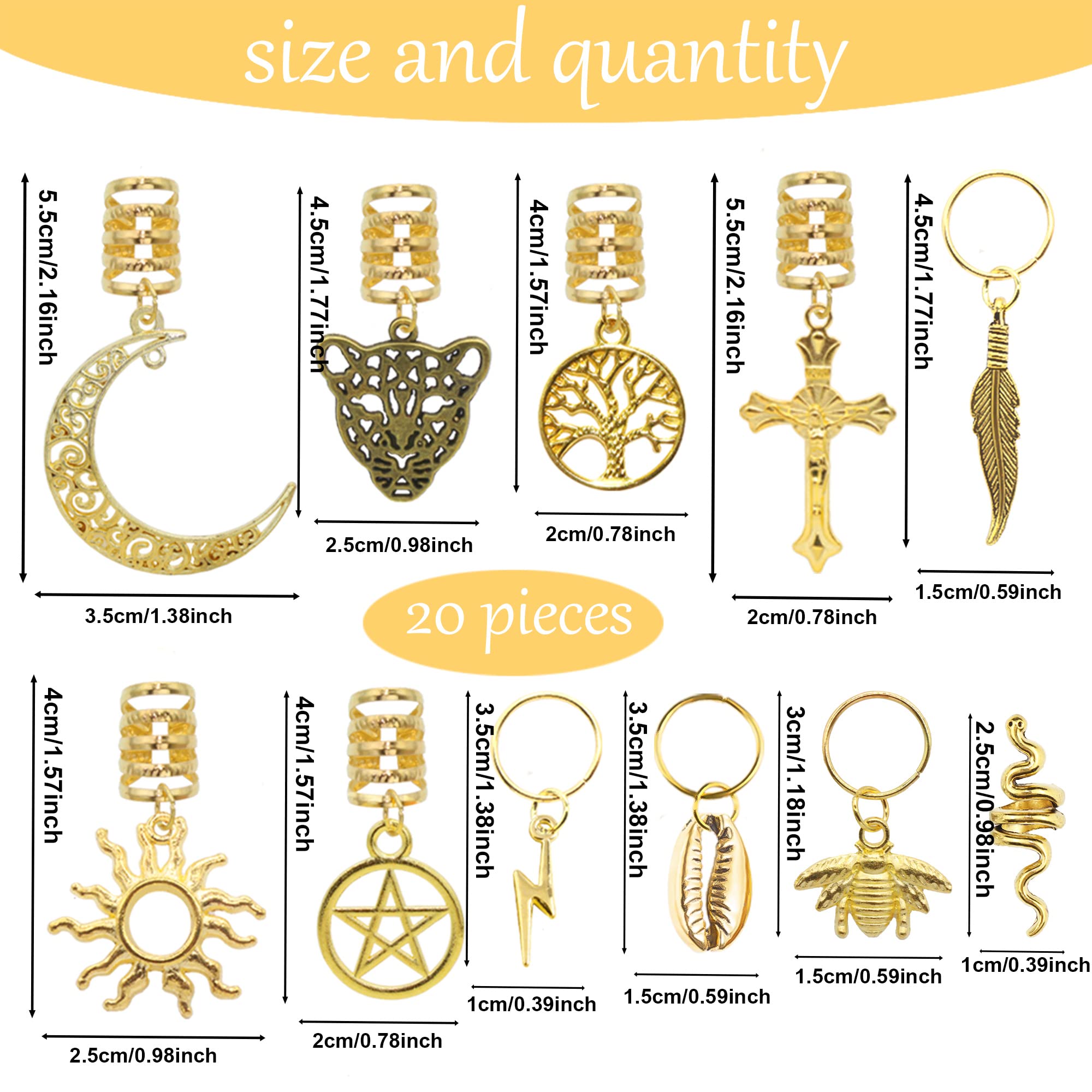 NAISKA 12PCS Moon Hair Accessories Braid Beads Dreadlocks Loc Jewelry for Braids Hair Clip Decoration Hair Beads Cuffs Coils Rings Pendantsï¼Ë†Gold & Silverï¼â€°