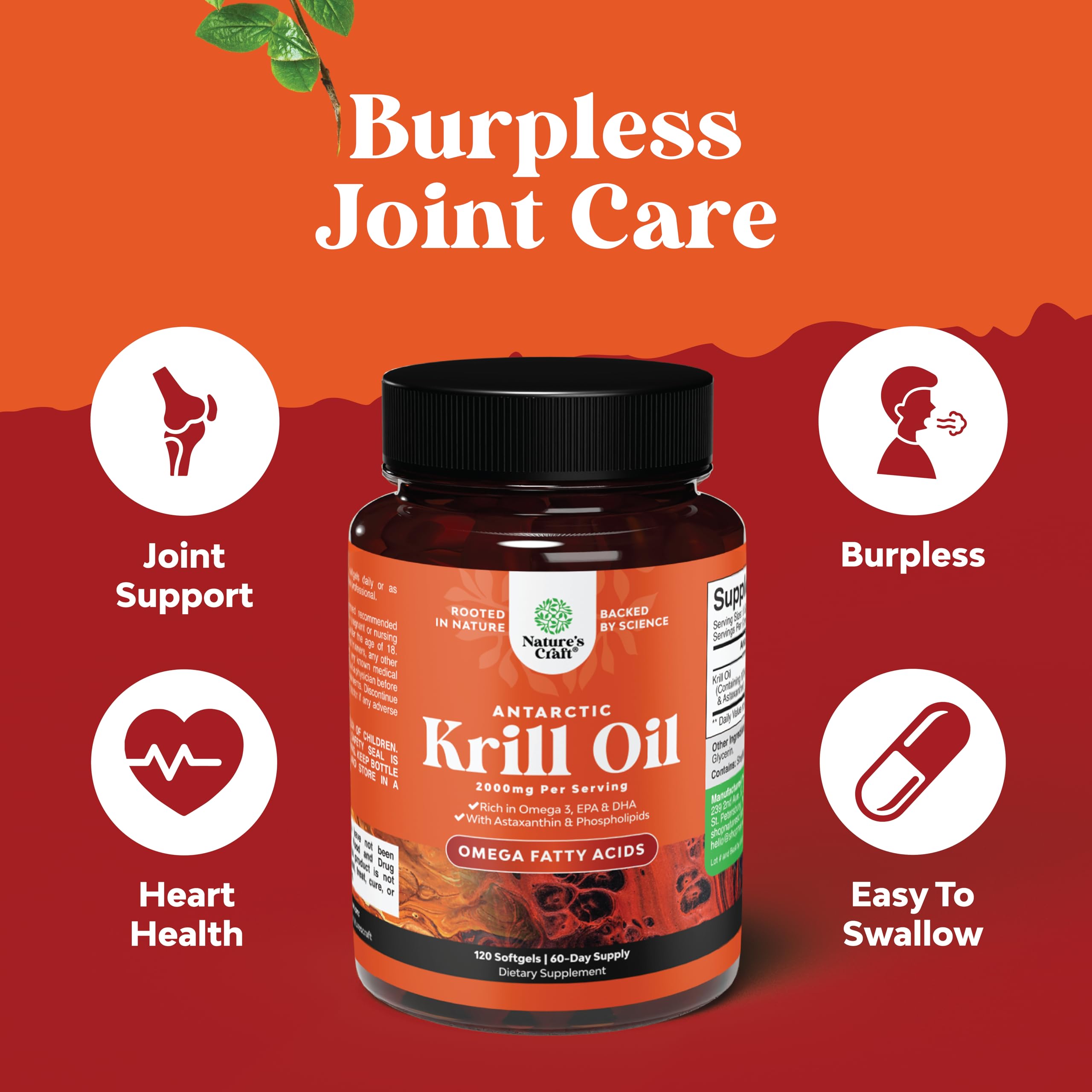 Antarctic Krill Oil 500mg Softgels - High Absorption Krill Oil Omega 3 Fatty Acid Supplement with Potent EPA DHA Astaxanthin and Phospholipids - Wild Caught Burpless Fish Oil Omega 3 Supplement