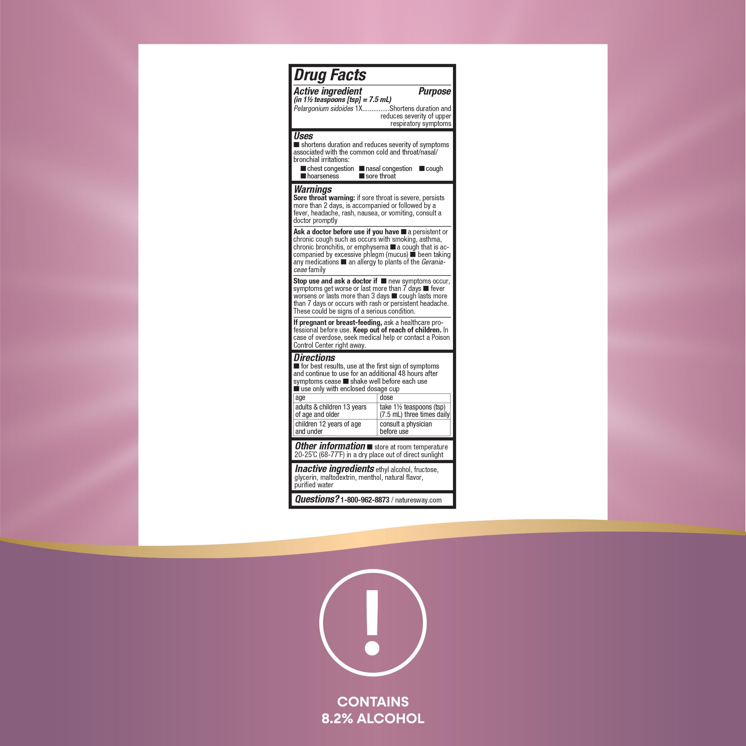 Nature's Way Umcka ColdCare Homeopathic, Sore Throat, Cough, and Congestion Relief, Phenylephrine Free, Mint-Menthol Flavored, 4 Fl. Oz Syrup
