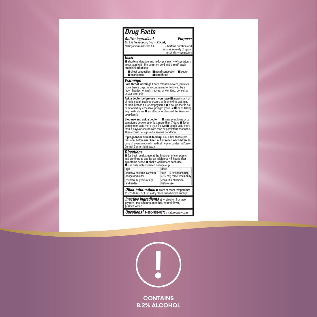 Nature's Way Umcka ColdCare Homeopathic, Sore Throat, Cough, and Congestion Relief, Phenylephrine Free, Mint-Menthol Flavored, 4 Fl. Oz Syrup