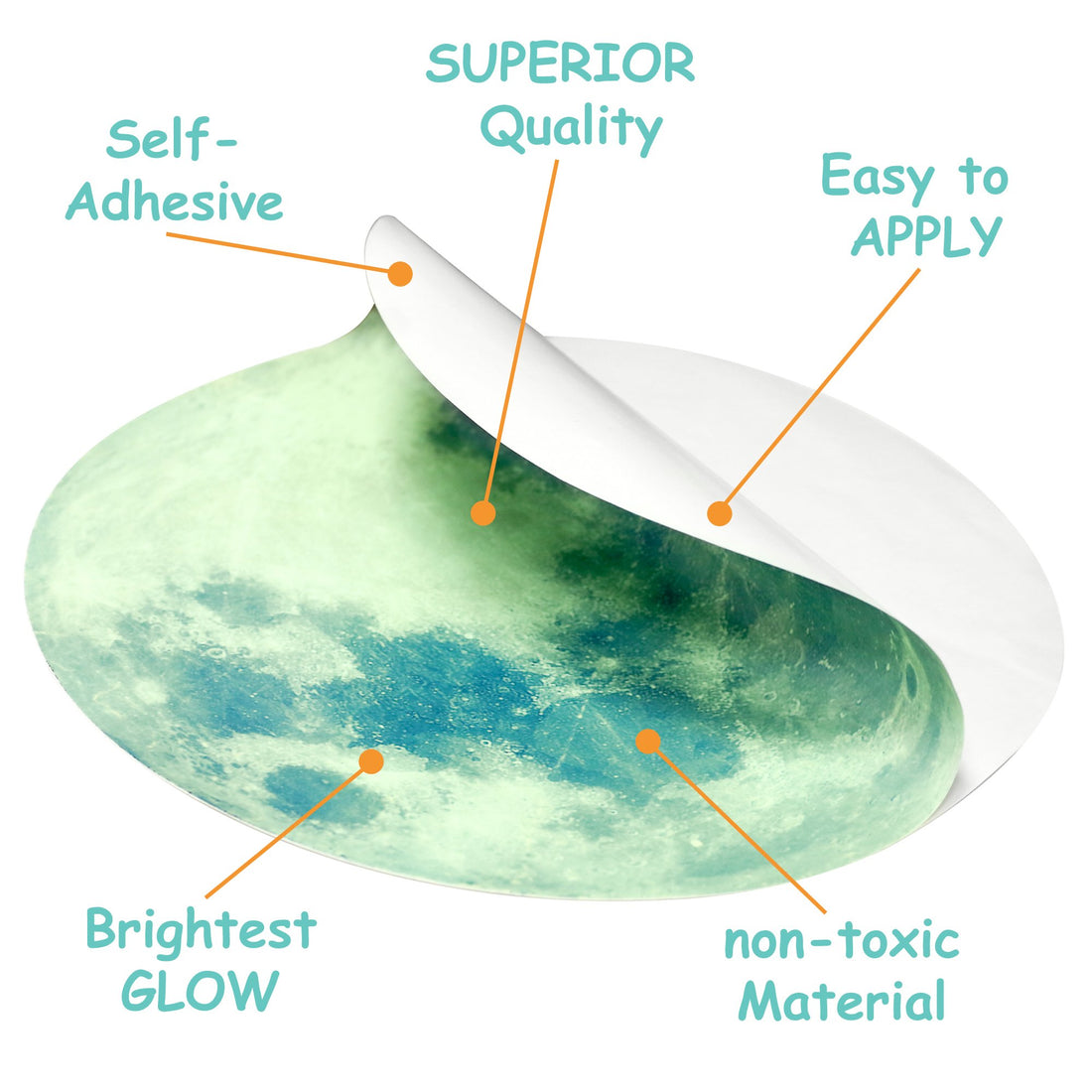 MAFOX Glow in The Dark Wall or Ceiling Stars with Moon Stickers – Luminous Decal Stickers for Simulated Moon Effect at Night – Ideal Kids Decor or Adults – for Kids Boys Girls