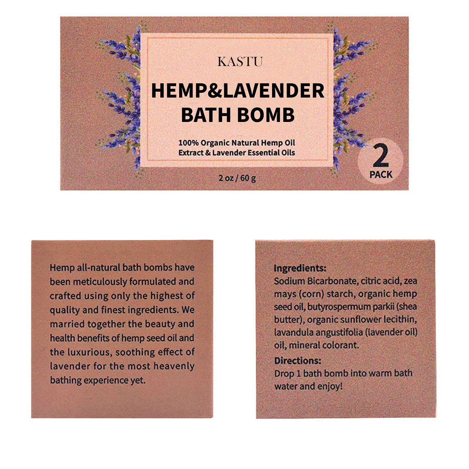 kastu Bath Bombs,2 Pack Fizzy Spa Gift Natural Hemp Oil Extract and Lavender Essential Oils Bath for Moisturizing Dry Skin,Relaxing,Bubble Bath for Gifts Idea for Men Women