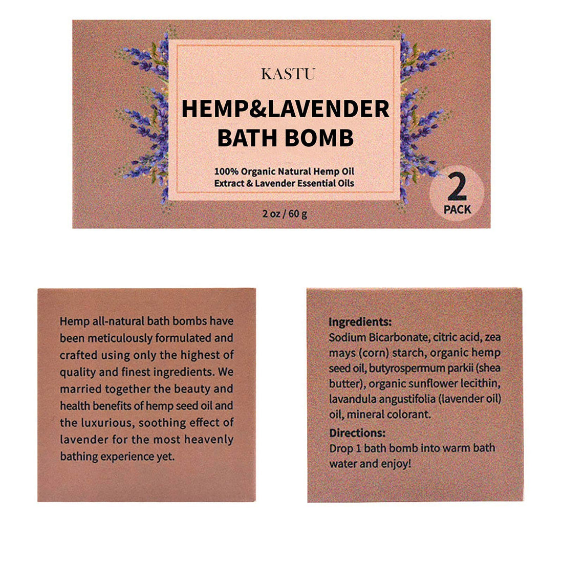 kastu Bath Bombs,2 Pack Fizzy Spa Gift Natural Hemp Oil Extract and Lavender Essential Oils Bath for Moisturizing Dry Skin,Relaxing,Bubble Bath for Gifts Idea for Men Women