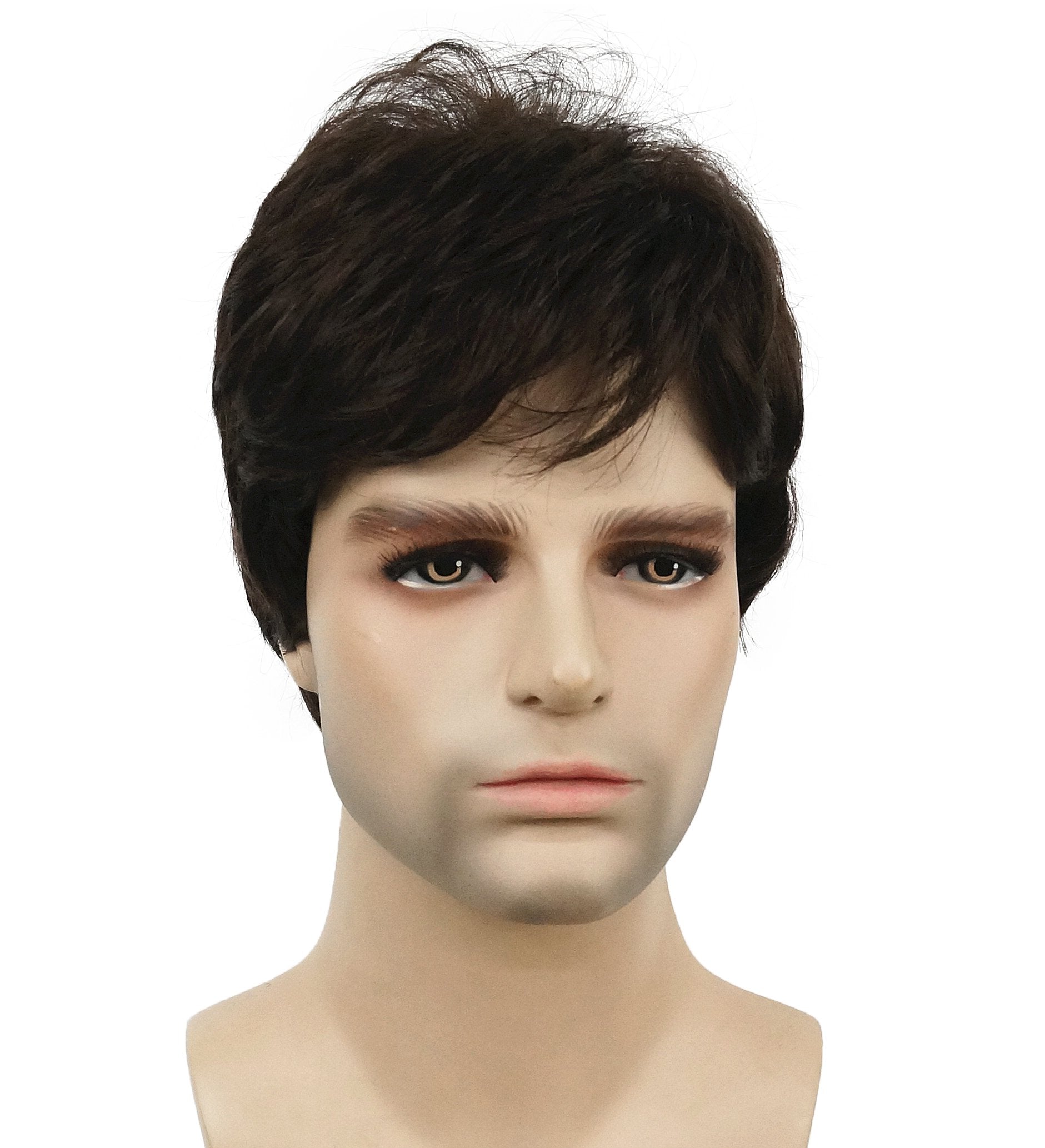 Lydell Men Wig Natural Short Straight Hair Synthetic Full Wigs (Dark Brown)