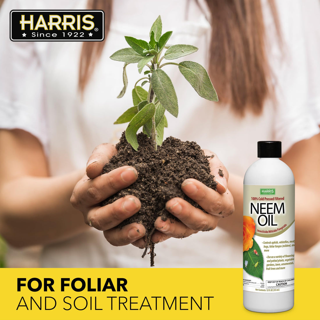 Harris Neem Oil, 100% Cold Pressed and Unrefined for Plants, Skin & Hair, 12oz Cosmetic Grade