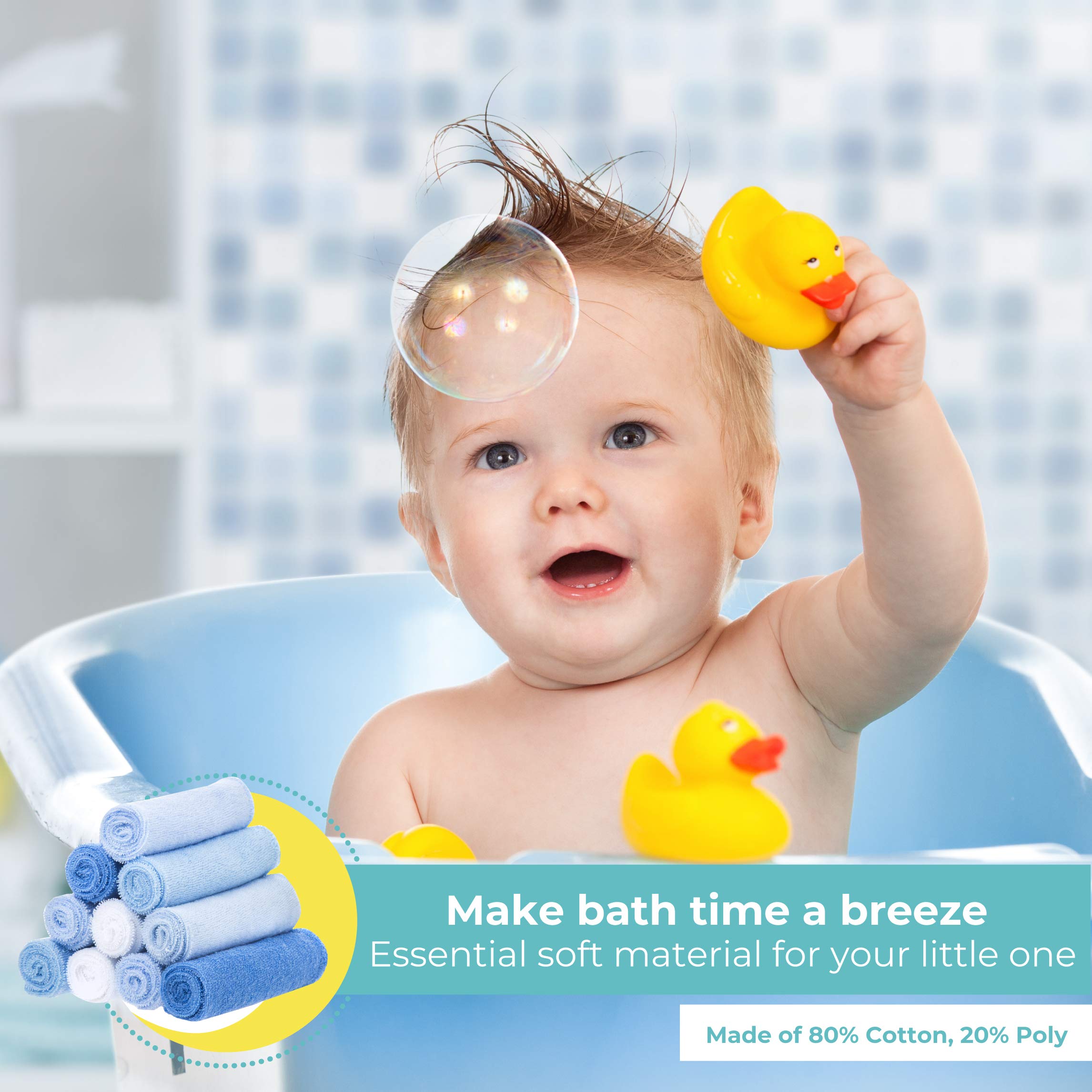 Spasilk Washcloth Wipes Set for Newborn Boys and Girls, Soft Terry Washcloth Set, Pack of 10, Blue