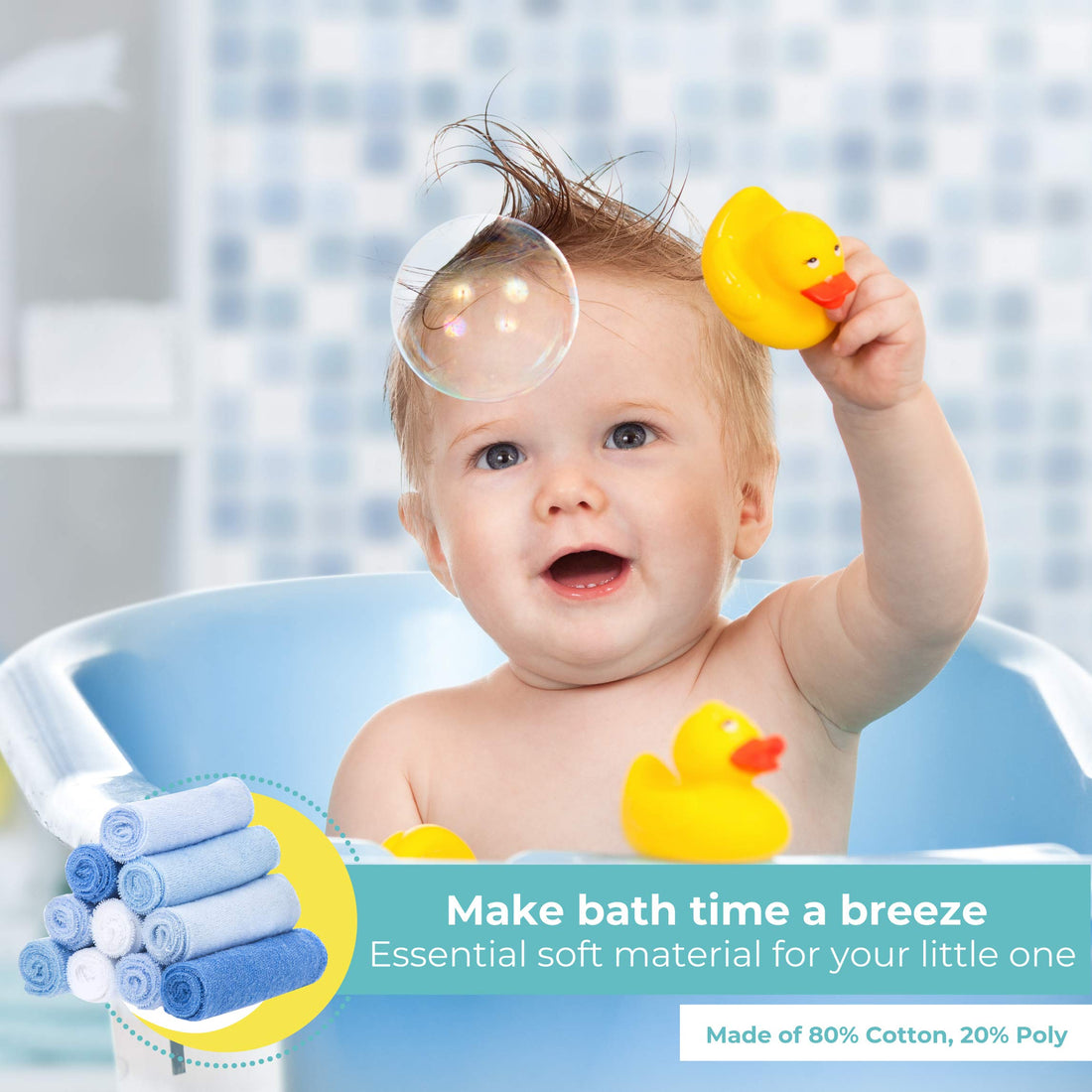 Spasilk Washcloth Wipes Set for Newborn Boys and Girls, Soft Terry Washcloth Set, Pack of 10, Blue