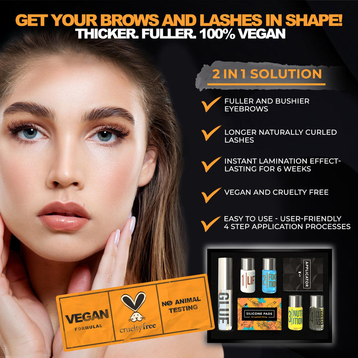 Elevate the Beauty Eyebrow And Lash Lamination Kit | DIY Perm For Lashes and Brows | Professional Lift For Trendy Fuller Brow Look And Curled Lashes | Eyebrow Brush And Eyelash Micro Brushes Added