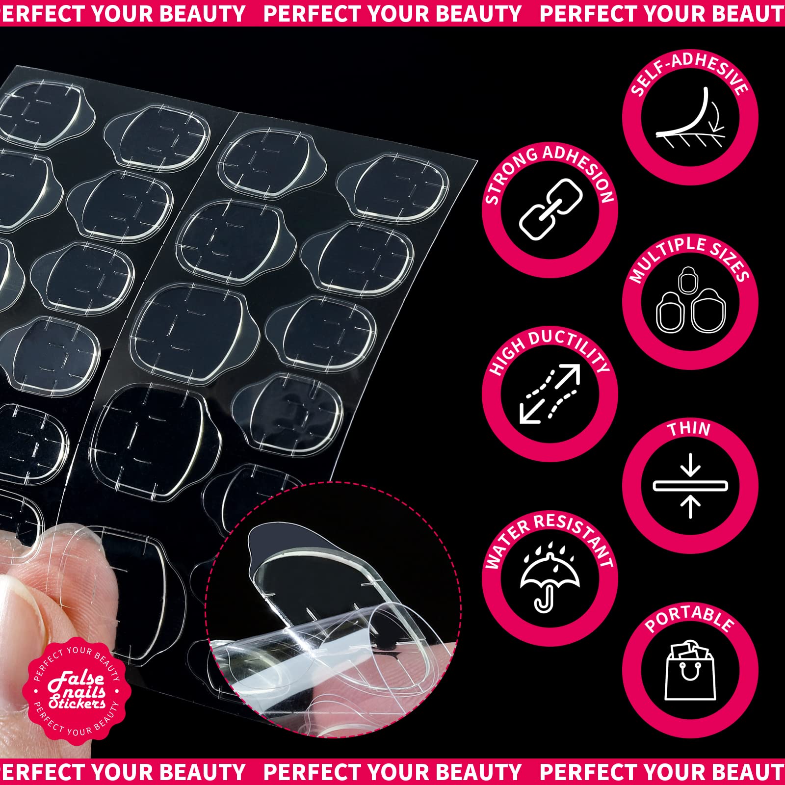 Teenitor 20 Sheet Nail Adhesive Tabs With Stand for Press Ons, Double Sided Glue Stickers, Sticky Tabs for Nails With File