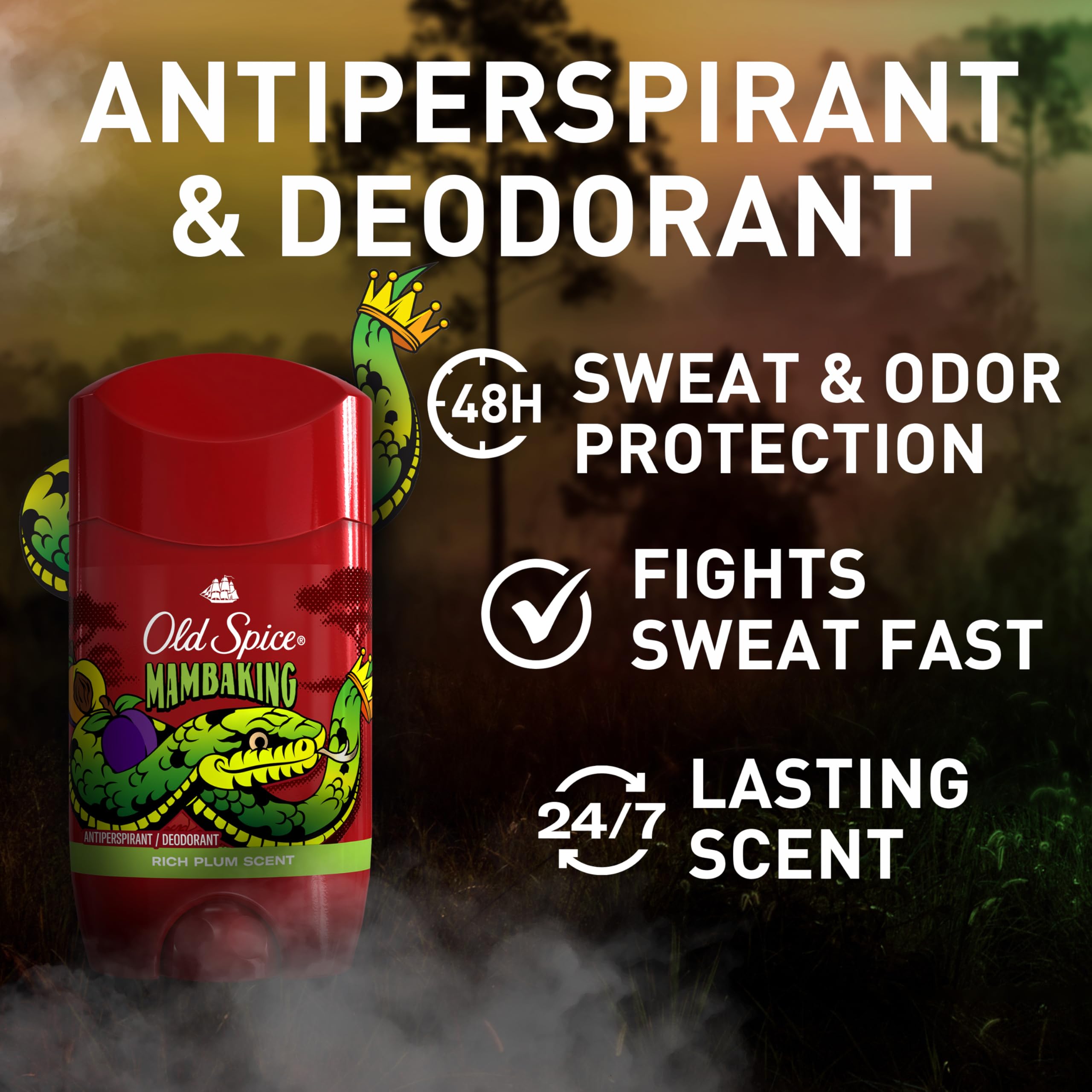 Old Spice Aluminum Free Deodorant for Men, 24/7 Odor Protection, 24/7 Freshness & Lasting Scent, Goes on Clear, MambaKing with Rich Plum Scent, 2.6 oz (Pack of 6)