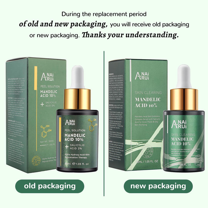 ANAI RUI Mandelic Acid 10% with Salicylic Acid 2%, Tea Tree Oil, AHA BHA Skin Exfoliant Peel Solution, for Dark Spots, Blackheads, Enlarged Pores,1.05FL.Oz