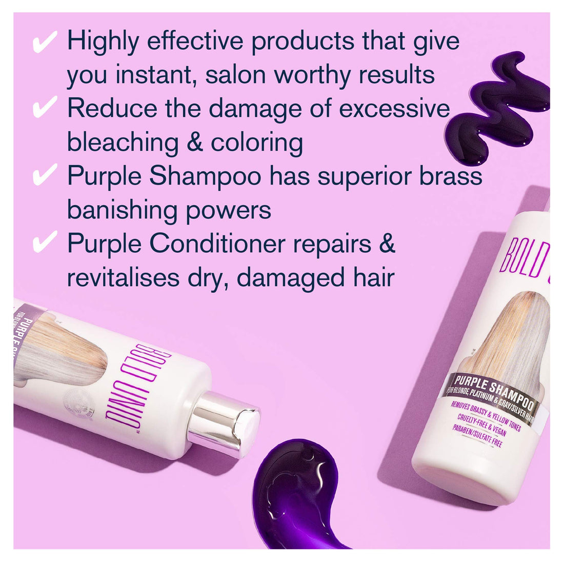 Purple Shampoo & Conditioner for Blonde Hair Set. Removes Brassy Yellow Tones. for Blonde, Platinum, Ash, Silver & Grays. Moisturizes Dry & Damaged Hair. Paraben & Sulfate Free, Cruelty Free & Vegan