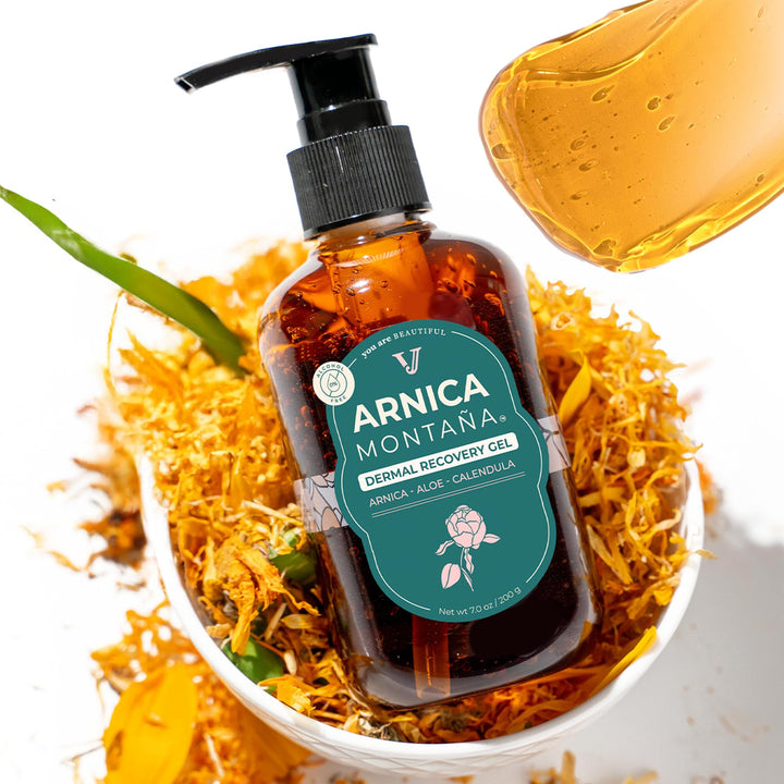 JANE VINE Arnica Gel For Face, Arnica Montana Gel and Bruise Cream to Soothe with Aloe and Calendula for Face and Body, Menthol Free, Alcohol Free, 7oz Pump