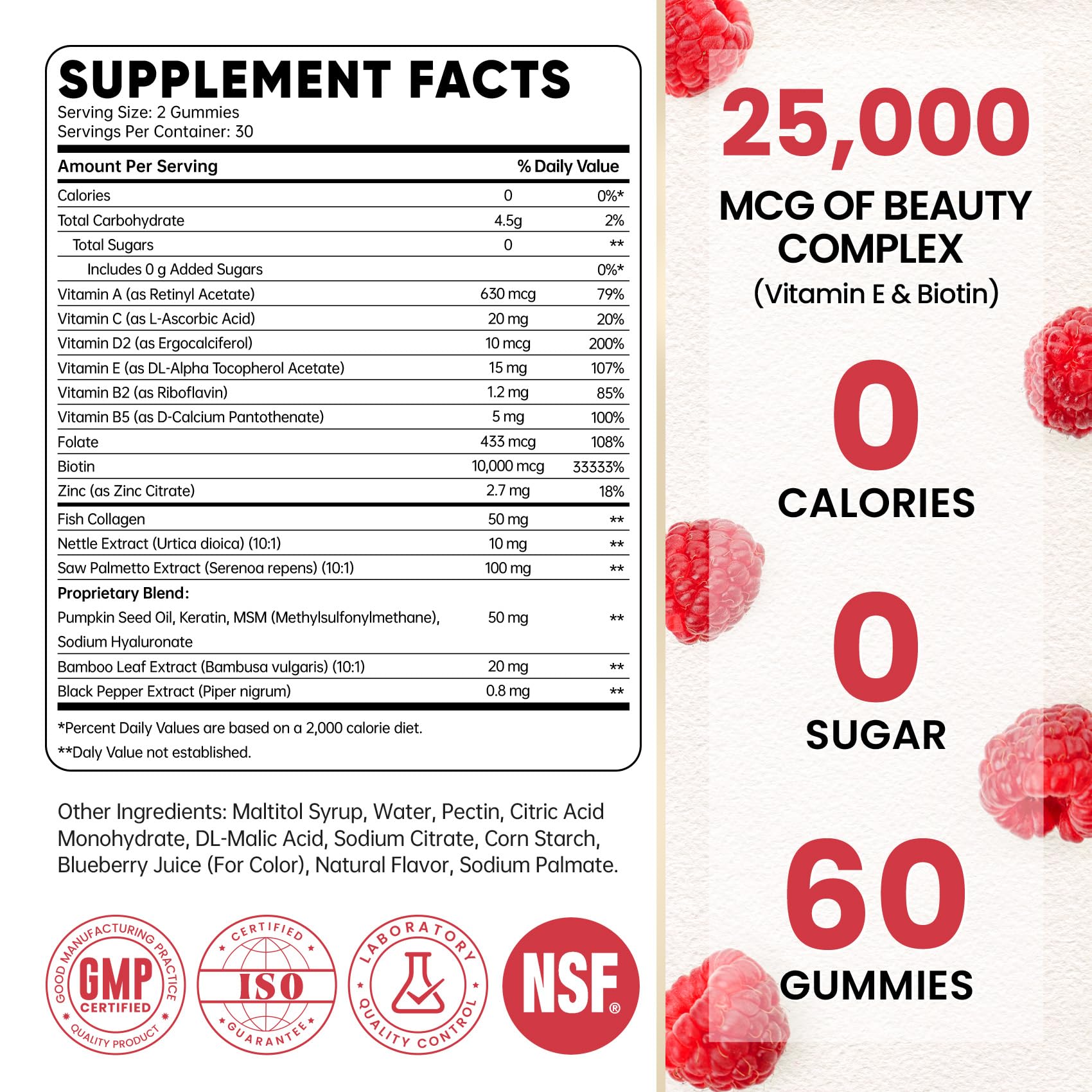 Venture Pal Biotin Gummies 10,000 mcg for Hair Skin and Nails, Collagen, Keratin, Saw Palmetto, Supports Hair Growth, Stronger Nails & Healthy Skin for Women & Men, Non-GMO, Gluten-Free, 60ct