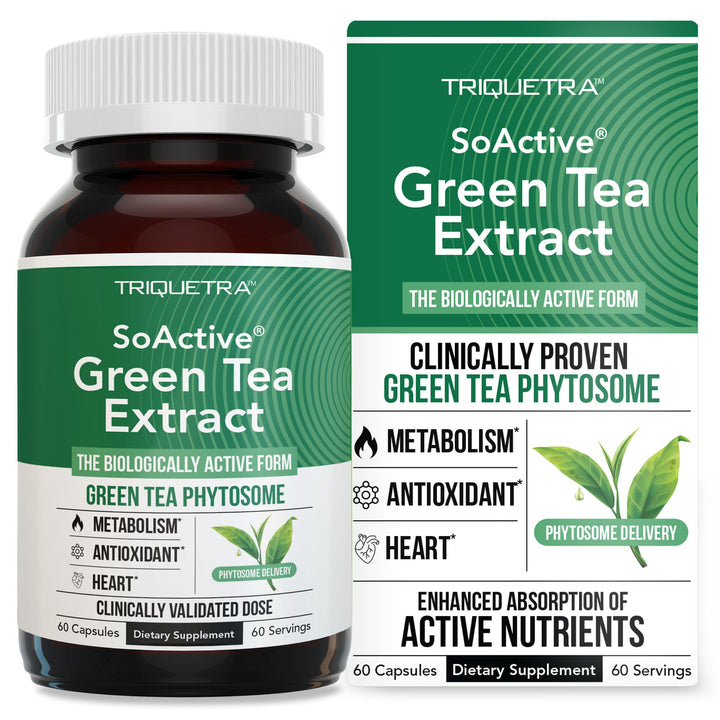 SoActive Green Tea Extract - Clinically Proven Green Tea Phytosome - 200% Better Absorption & Effectiveness - Clinically Validated Dose - Supports Metabolism & Weight Management - 60 Capsules