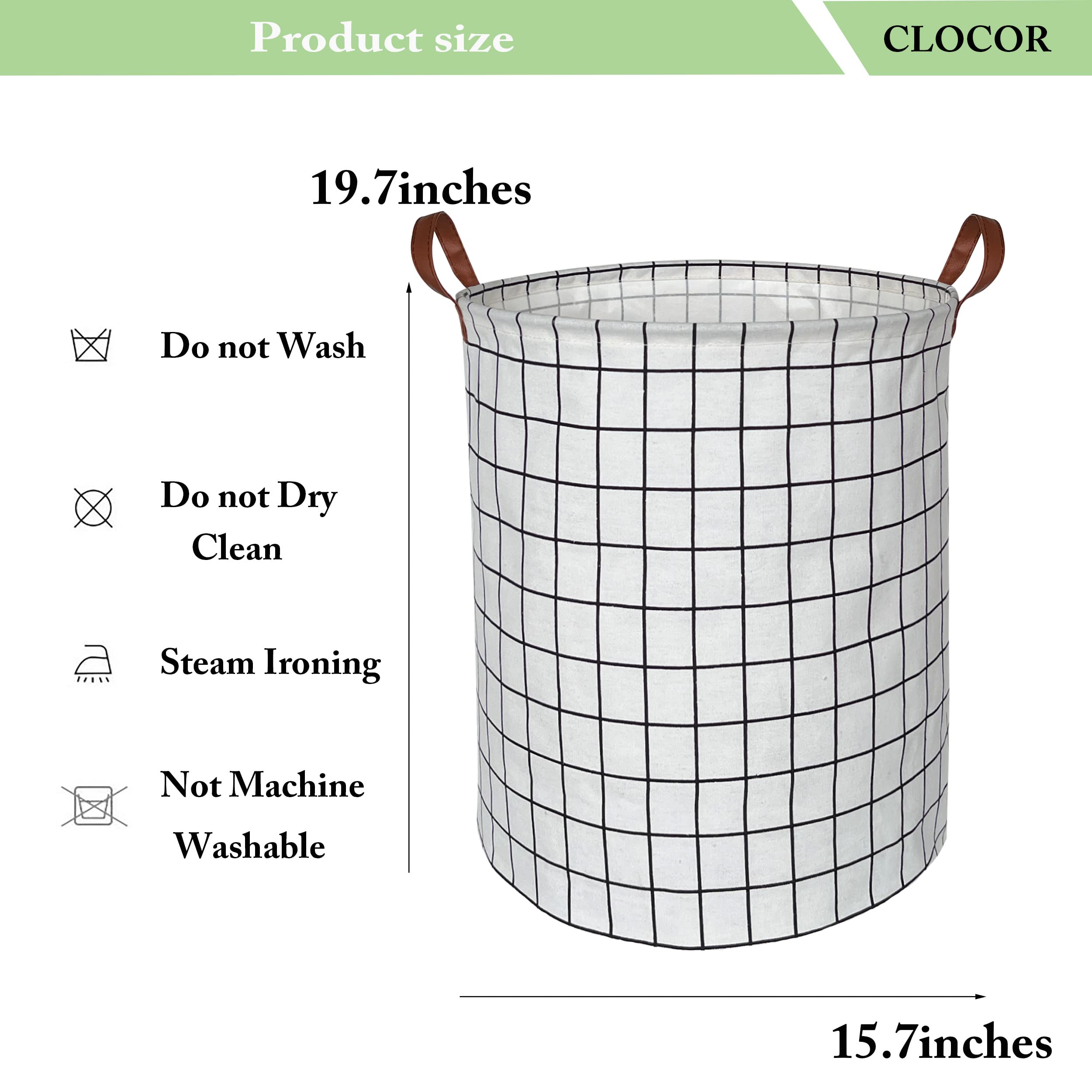 CLOCOR Collapsible Round Laundry Hamper/Large Storage Basket/Toys Bin/Boys and Girls Hamper/Room Decor (White check)