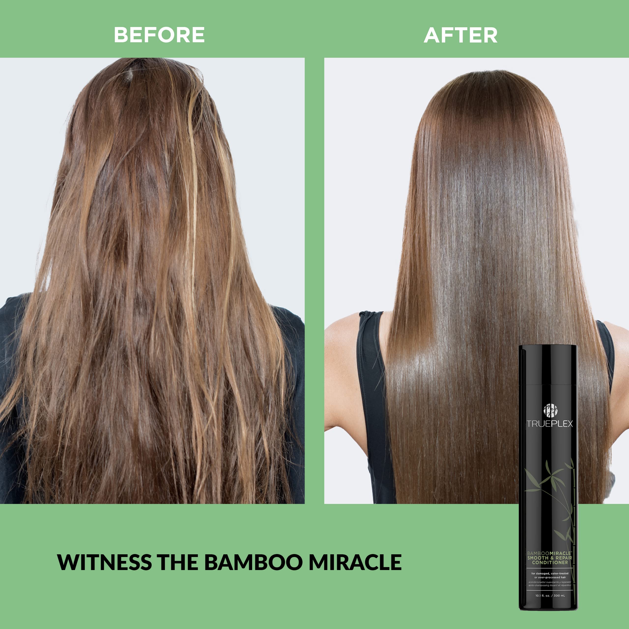 Trueplex KERATHERAPY Bamboo Miracle Smooth & Repair Conditioner, 10.1 oz., 300 ml - Vegan Formula Damaged, Frizzy, & Dry Hair - Hydrating & Smoothing with Grape Seed, Baobab, & Bamboo Extract