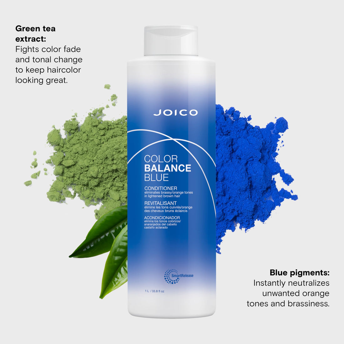 Joico Color Balance Blue Conditioner | For Lightened Brown Hair | Eliminate Brassy Orange Tones | Boost Color Vibrancy & Shine | UV Protection | With Rosehip Oil & Green Tea Extract | 33.8 Fl Oz