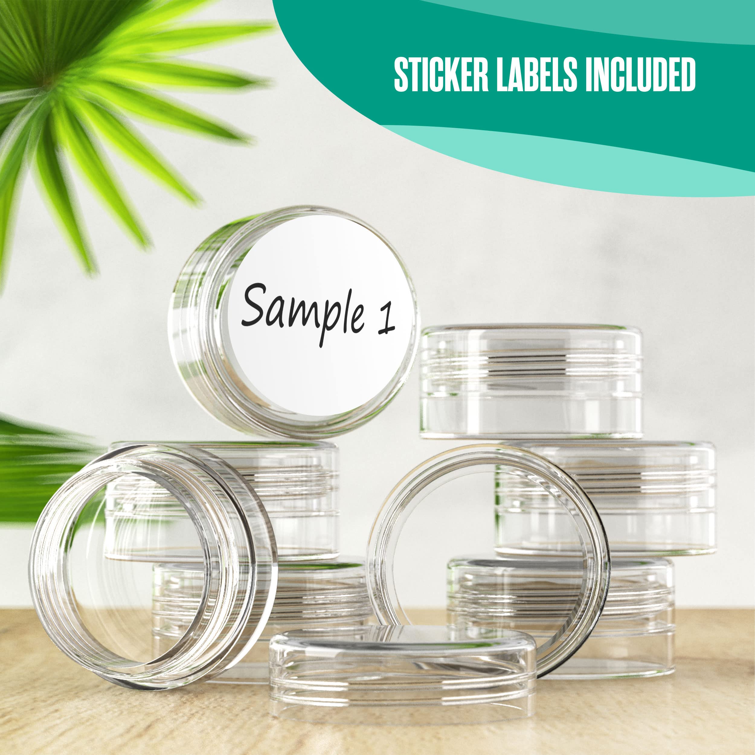 Houseables 3 Gram Jar, 3 ML, Clear, 50 Pk, BPA Free, Cosmetic Sample Empty Container, Plastic, Round Pot, Screw Cap Lid, Small Tiny 3g Bottle, for Make Up, Eye Shadow, Nails, Powder, Paint, Jewelry