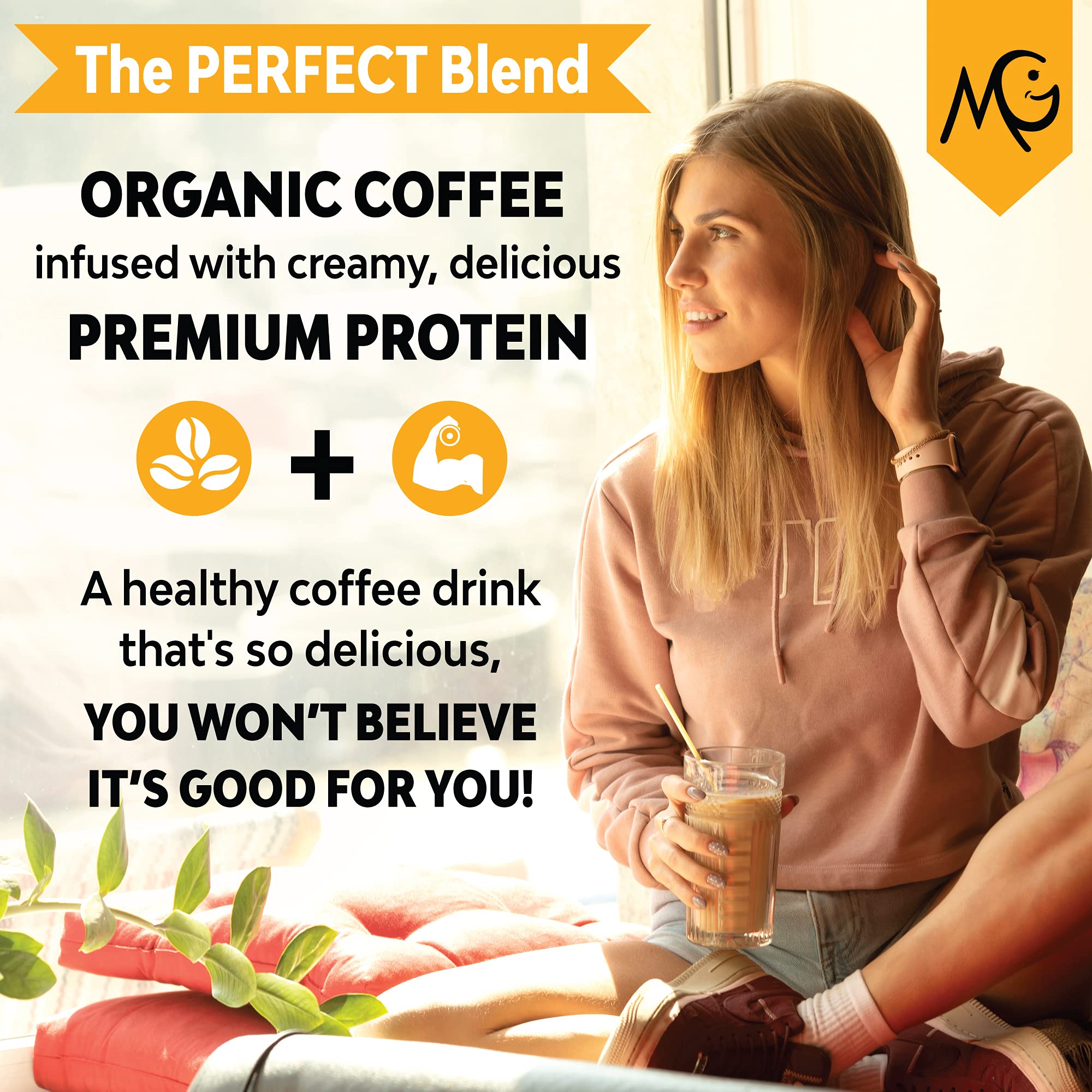 MariGold High Protein Collagen Coffee - Mocha Collagen Latte, Dairy Free, 20g Grass-Fed Type I & III Collagen Peptides, Energy Boost, 2 Shots Organic Espresso, Non-GMO, 1 Lb Bag, 15 Servings