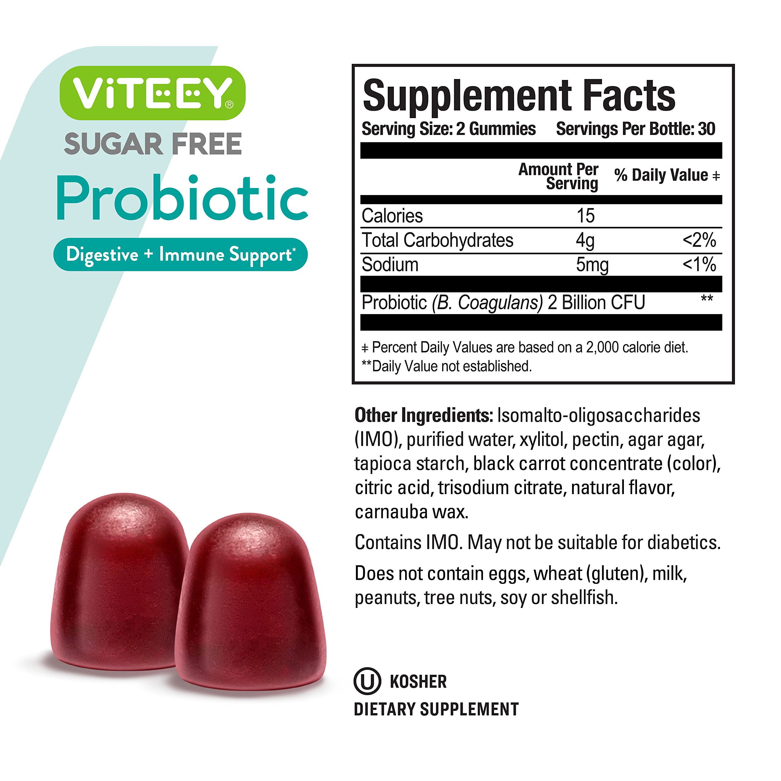Probiotic Gummies for Women, Men & Teens, 2 Billion CFUs - Sugar Free - Immune Booster, Digestive Support, Gut Health - Vegan, Gelatin Free, GMO Free - Tasty Chewable Raspberry Flavored Gummy