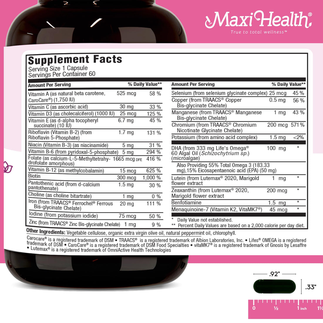 Maxi Health - Methyl Prenatal DHA Prenatal Vitamins Women - Doctor Formulated, Kosher, Gluten Free Prenatal Multivitamin with 25 Nutrients Including DHA, Folic Acid & More, 60 Liquid Caps