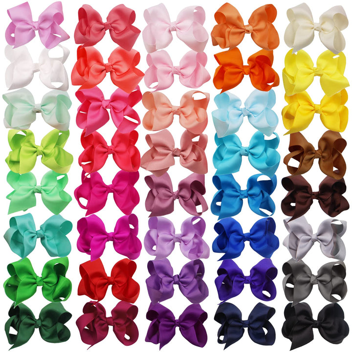 WillingTee 40colors 4.5 Hair Bows for Girls Grosgrain Ribbon Big Hair Bows Alligator Clips Hair Accessories for Baby Girls Infants Toddlers Teens Kids Children 40 Colors