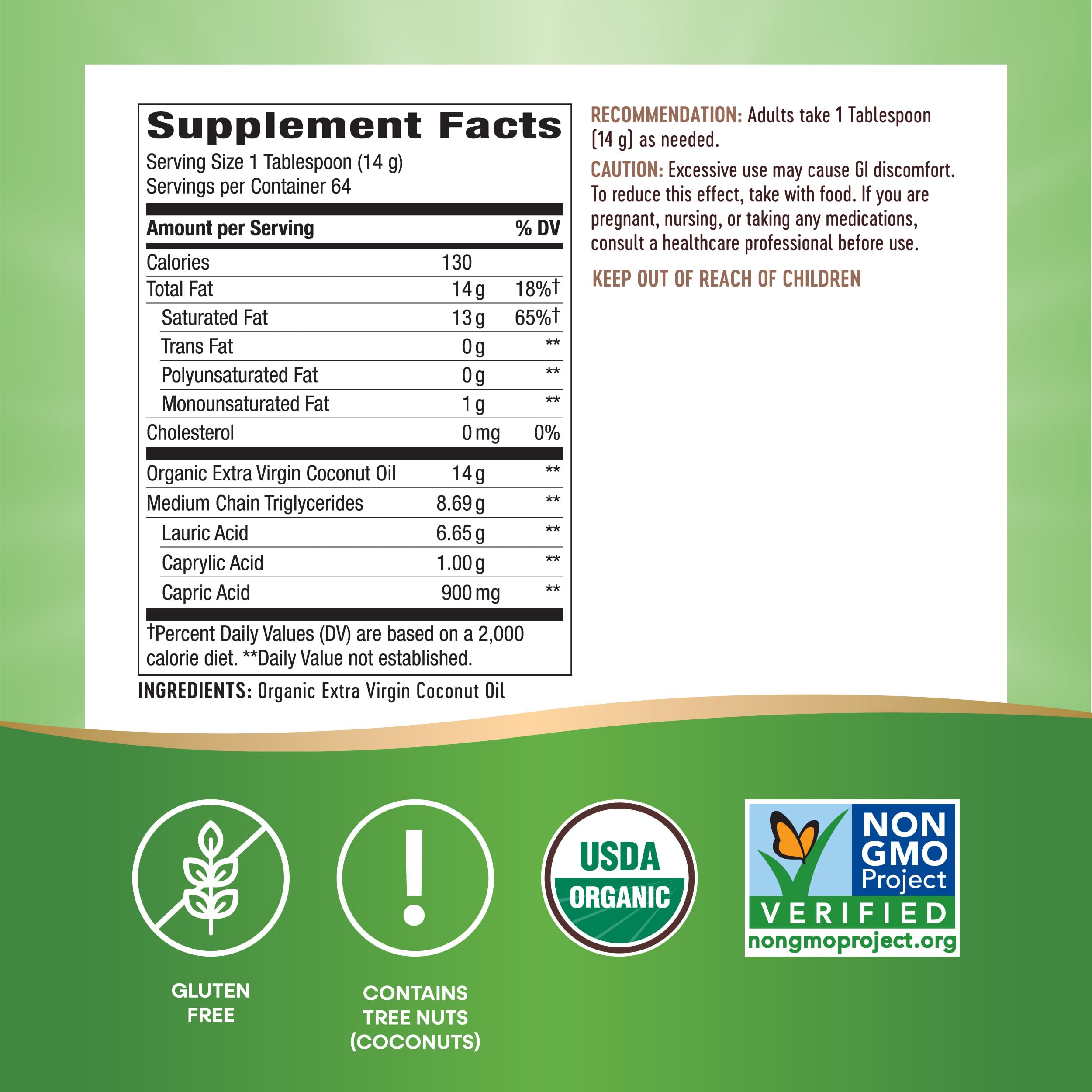 Nature's Way Organic Extra Virgin Coconut Oil, Pure & Unrefined, Cold-Pressed, USDA Organic, Non-GMO