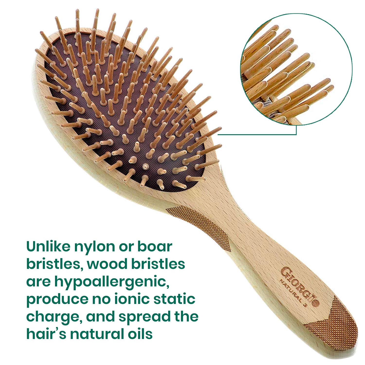 Giorgio GIONAT3 (9.25) Eco Friendly Beechwood Anti-Static Wood Bristle Hair Brush - All Natural Detangling Experience for Men and Women, Home and Travel, Thick and Thin Hair (Large)