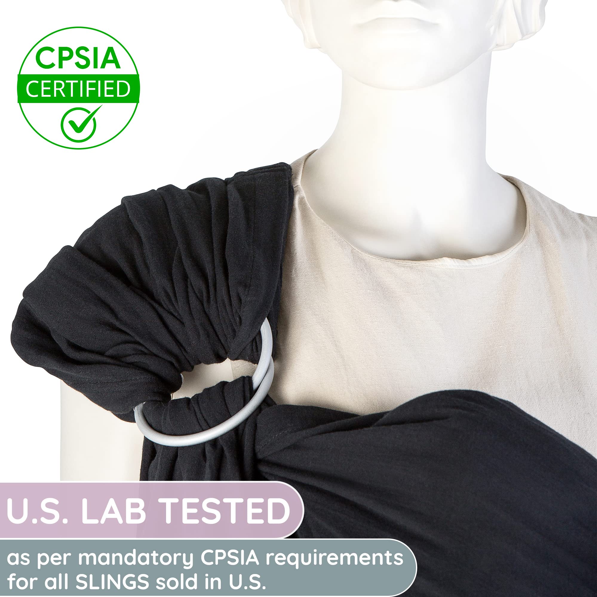 Ring Sling Baby Carrier 100% Cotton Muslin Front and Chest Newborn to Toddler Carrier and Baby Sling (Black)