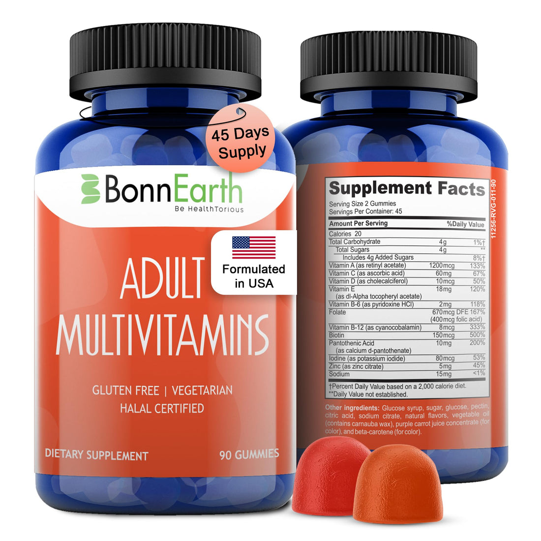 BonnEarth Adult Multivitamin Gummies - Easy-to-Chew Gummies with Essential Vitamins A, B6, B12, C, D, E, Folic Acid, Biotin, Iodine, and Zinc - Delicious and Convenient Daily Nutrition - 90 Gummies