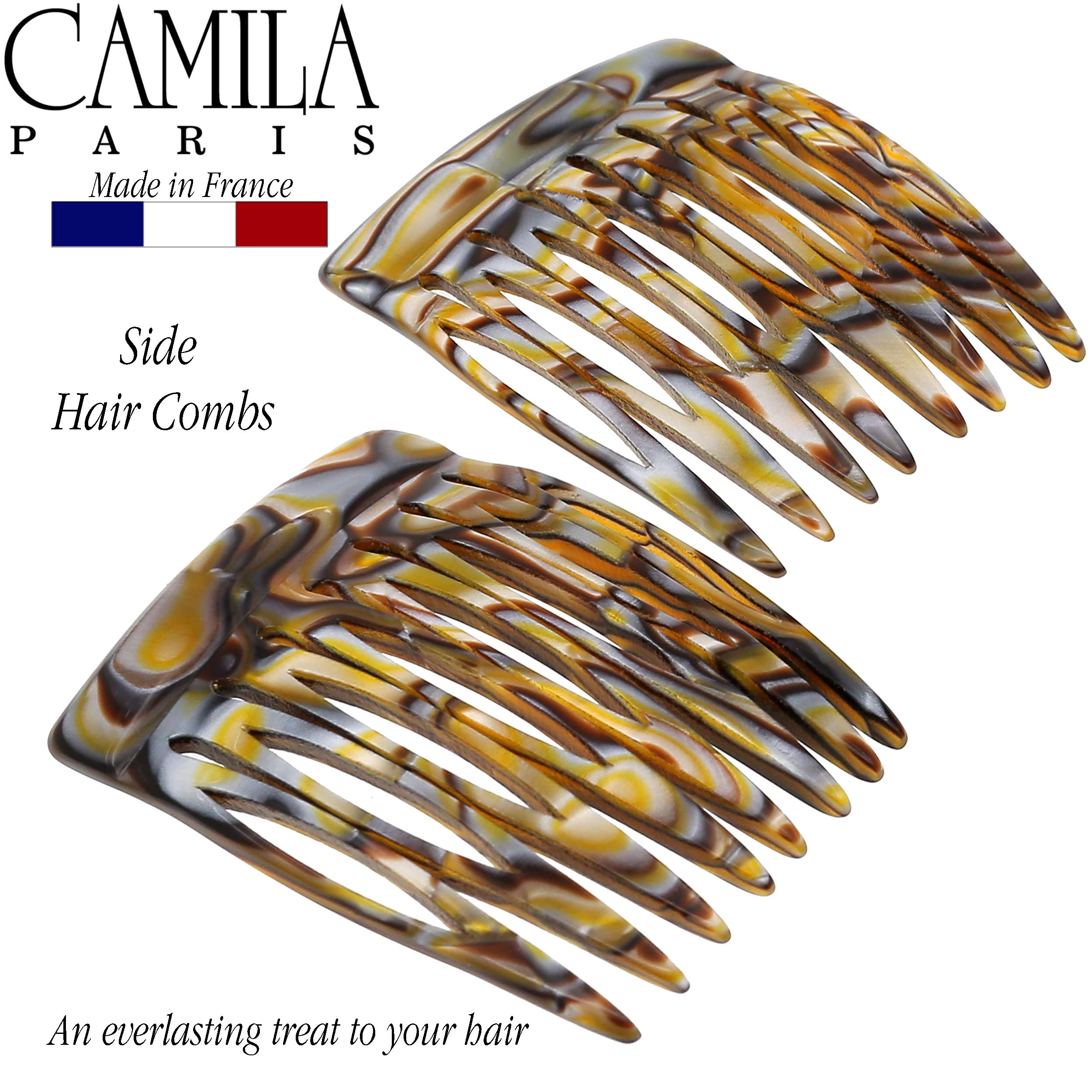 Camila Paris Handmade French Side Comb Small Rounded, Onix Finish, Strong Hold Grip Hair Clips for Women, No Slip and Durable Styling Girls Hair Accessories, Made in France (Onix)