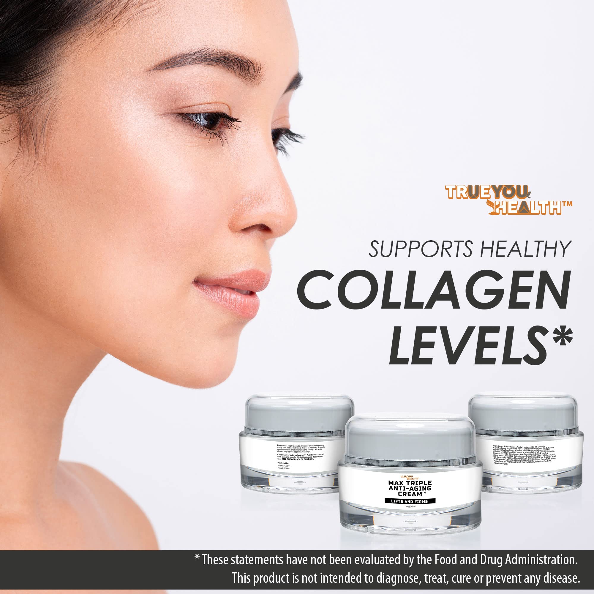 Max Triple Anti-Aging Cream with Vitamin C - Lift & Firm - Anti-Wrinkle Face Cream - Support Even Skin Tone & Hydration - Help Remove Dark Spots - Aid Healthy Collagen Levels - Day & Night Cream