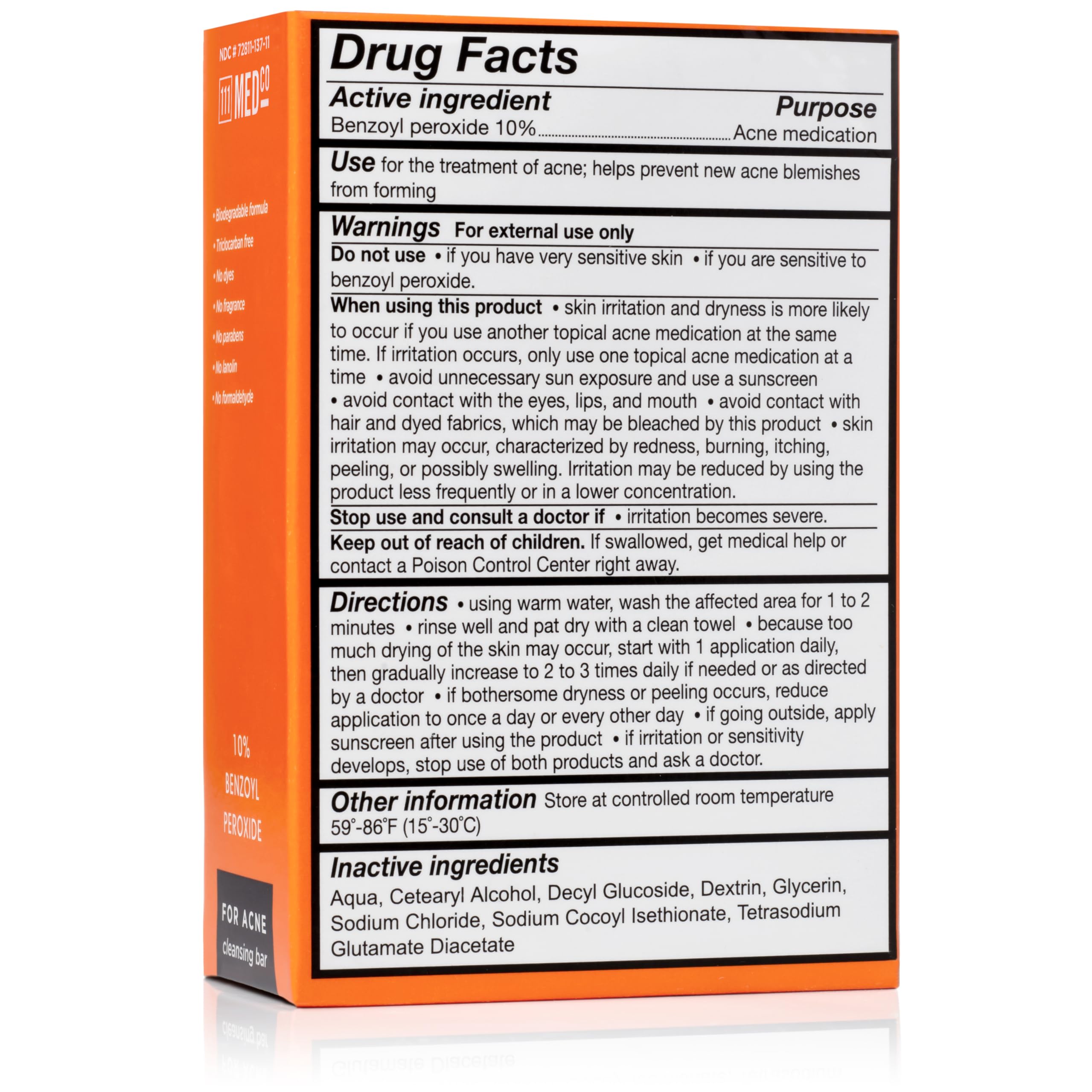 111MedCo 10% Benzoyl Peroxide Acne 4oz. Medicated Soap Bar