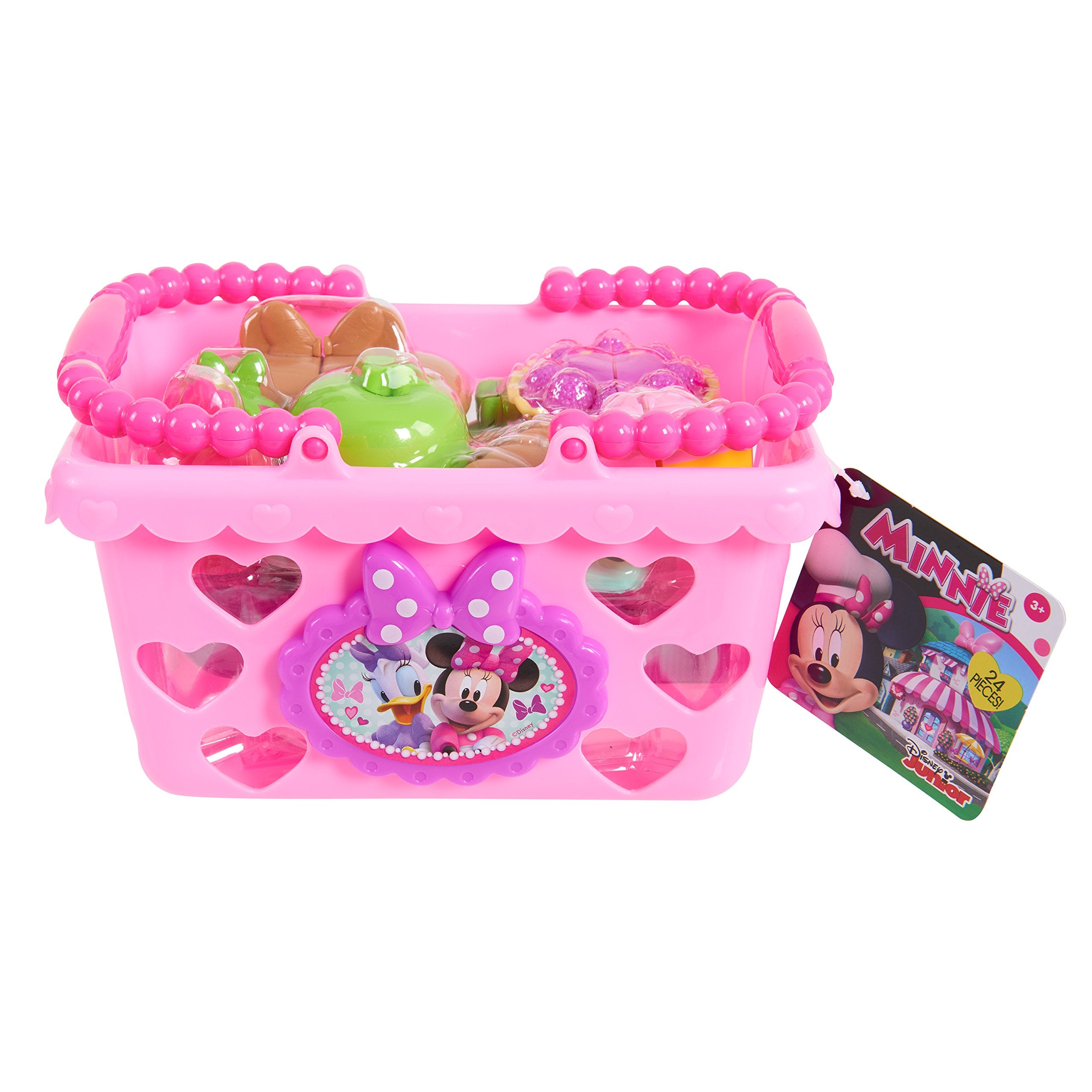 Disney Junior Minnie Bow-Tique Bowtastic Shopping Basket Set with Pretend Food and Accessories, Pretend Play, Kids Toys for Ages 3 Up by Just Play