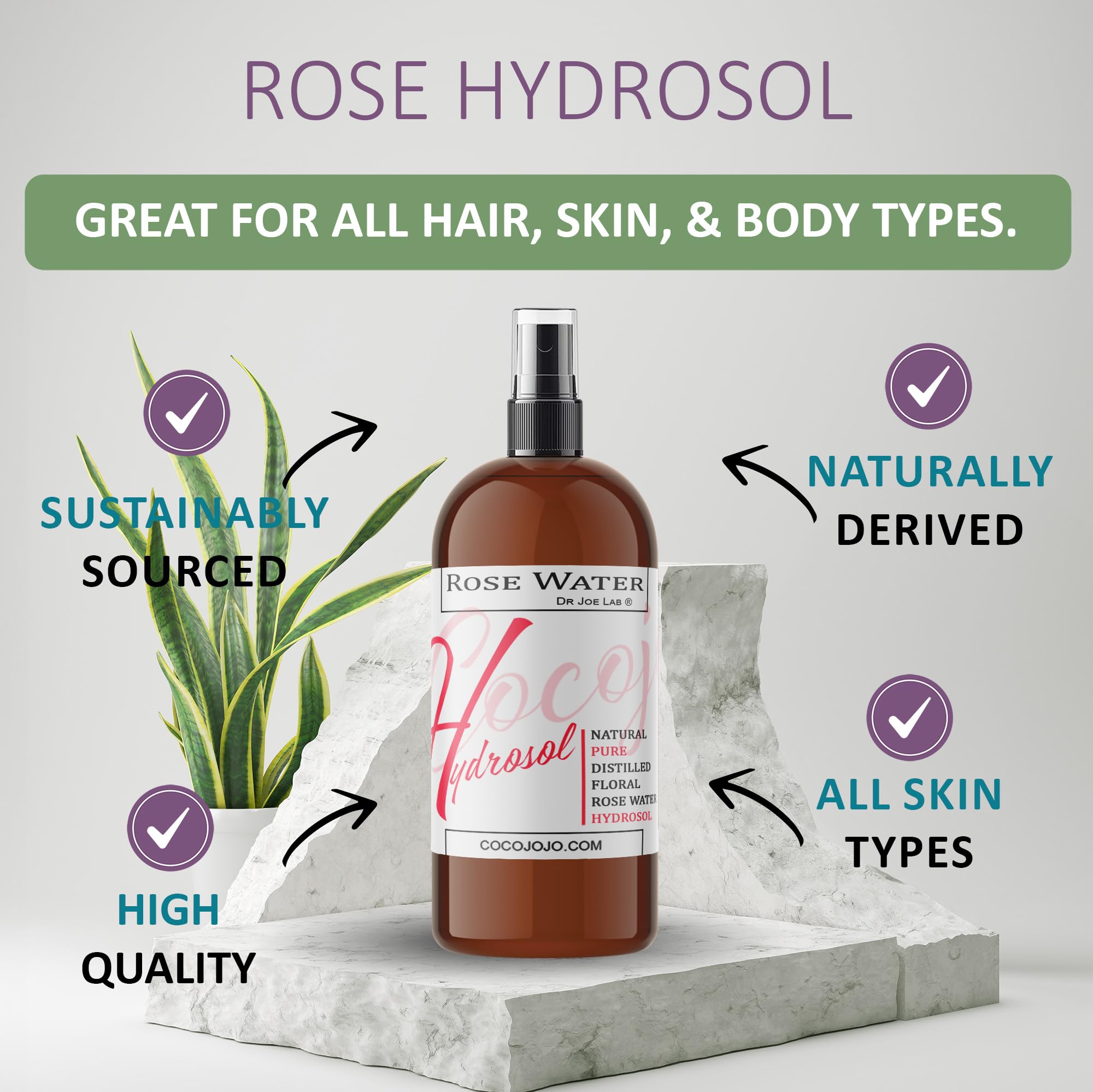 Rose Water Hydrosol - 8 oz & Sprayer - 100% Natural Pure Steam Distilled Bulgarian Rosewater Facial Floral Hydrating Toner Mist - Face Skin Hair Locs Dreads Body Bath Spray Spritz - Packaging May Vary