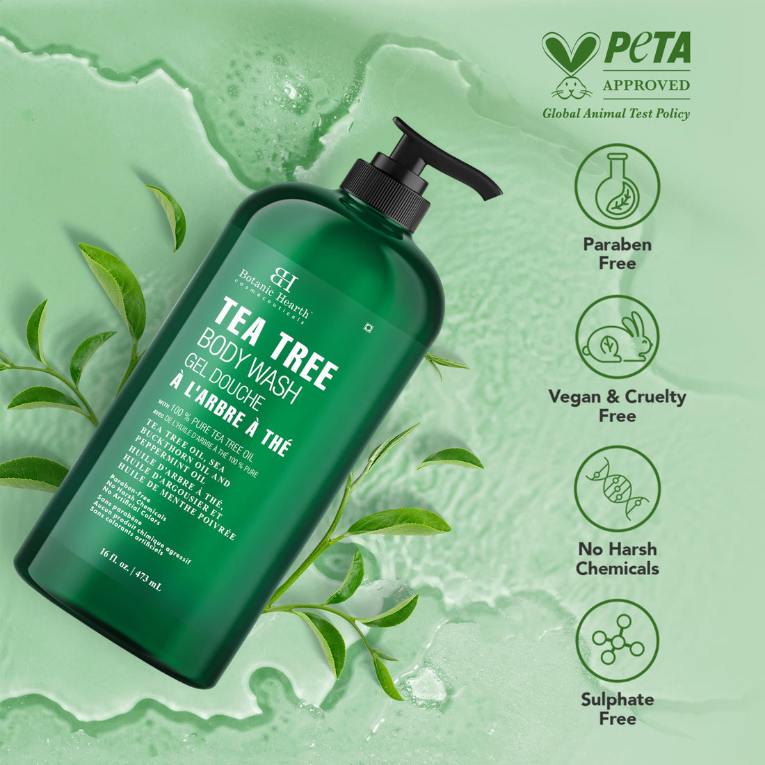 Botanic Hearth Tea Tree Body Wash Helps Nail Conditions Athletes Foot Ringworms Jock Itch & Body Odor Soothes Itching & Promotes Healthy Skin and Feet Naturally Scented 16fl oz