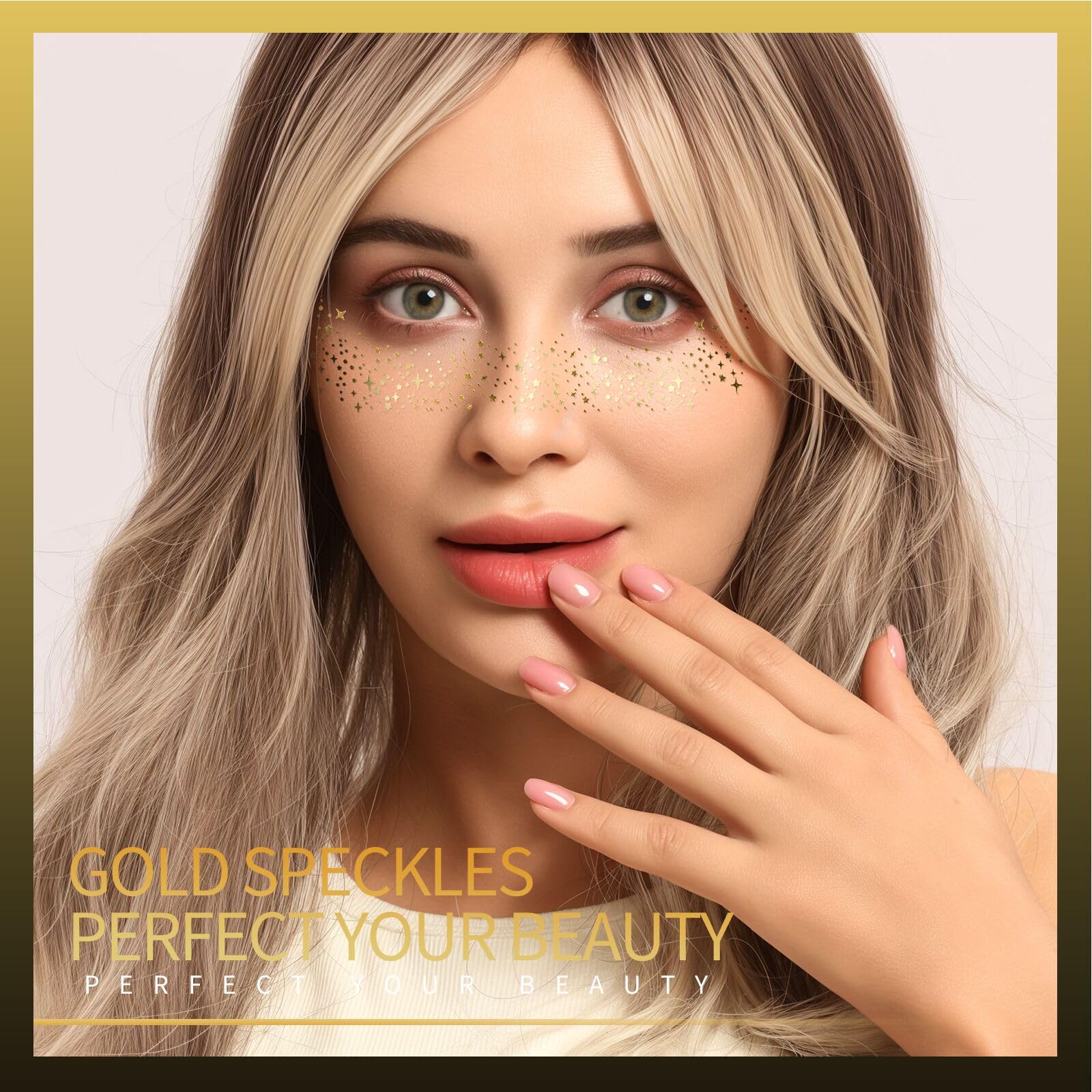 Teenitor Face Glitter Freckles Face Tattoo, 6 Pcs Gold and Silver Glitter Freckles, Sweatproof Waterproof Sparkle Freckles