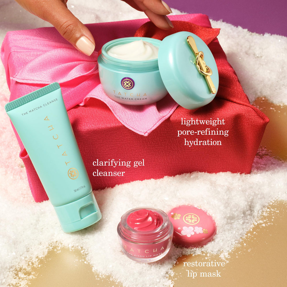 TATCHA Pure Pores, Lush Lips Set | The Matcha Cleanse, The Water Cream, & The Limited-Edition Kissu Lip Mask: Plum Blossom ($119 value)