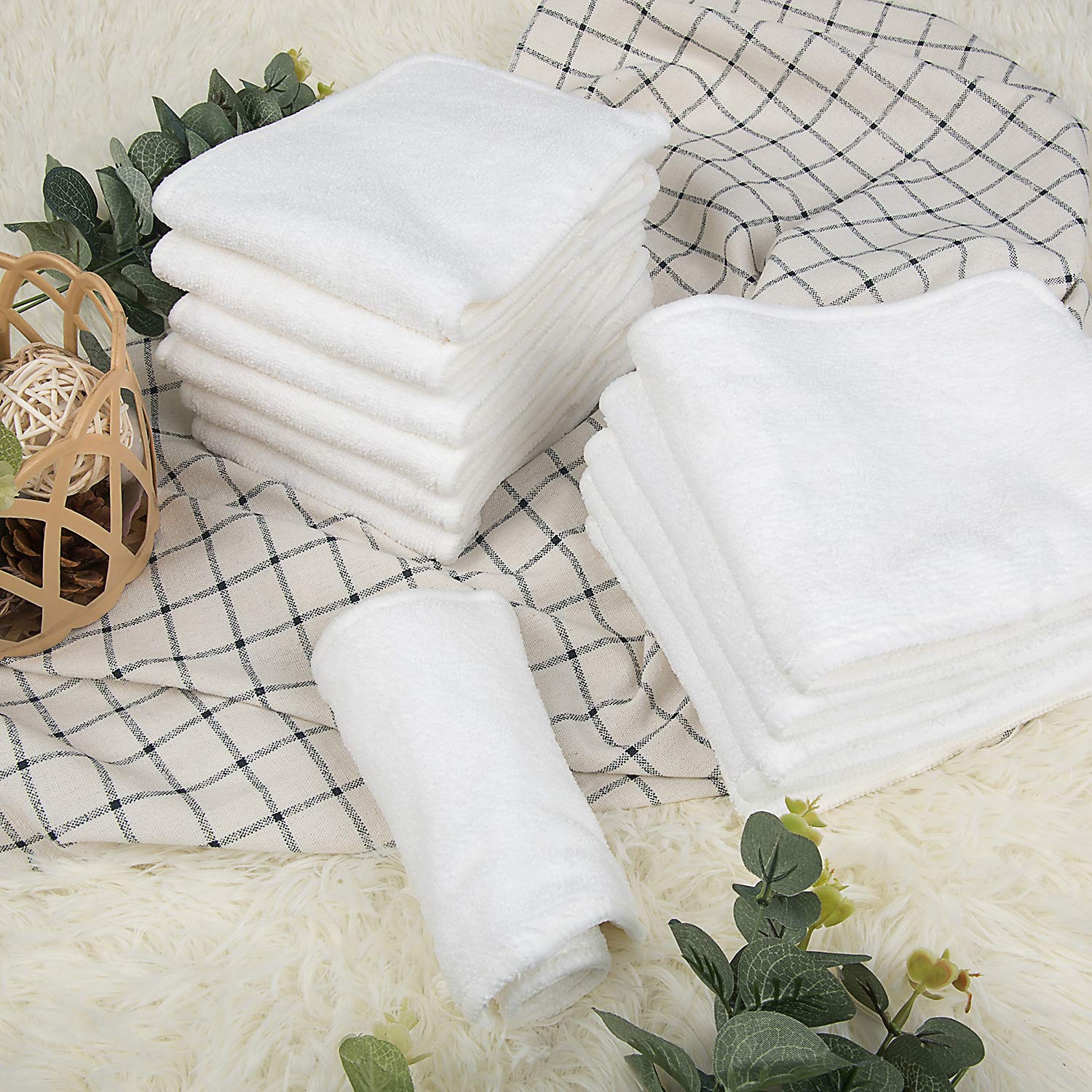 ALVABABY 12pcs Microfiber Inserts,Soft Cloth Diaper Liner,3-Layer Absorbent Inserts,Reusable for Baby Cloth Diapers 12T