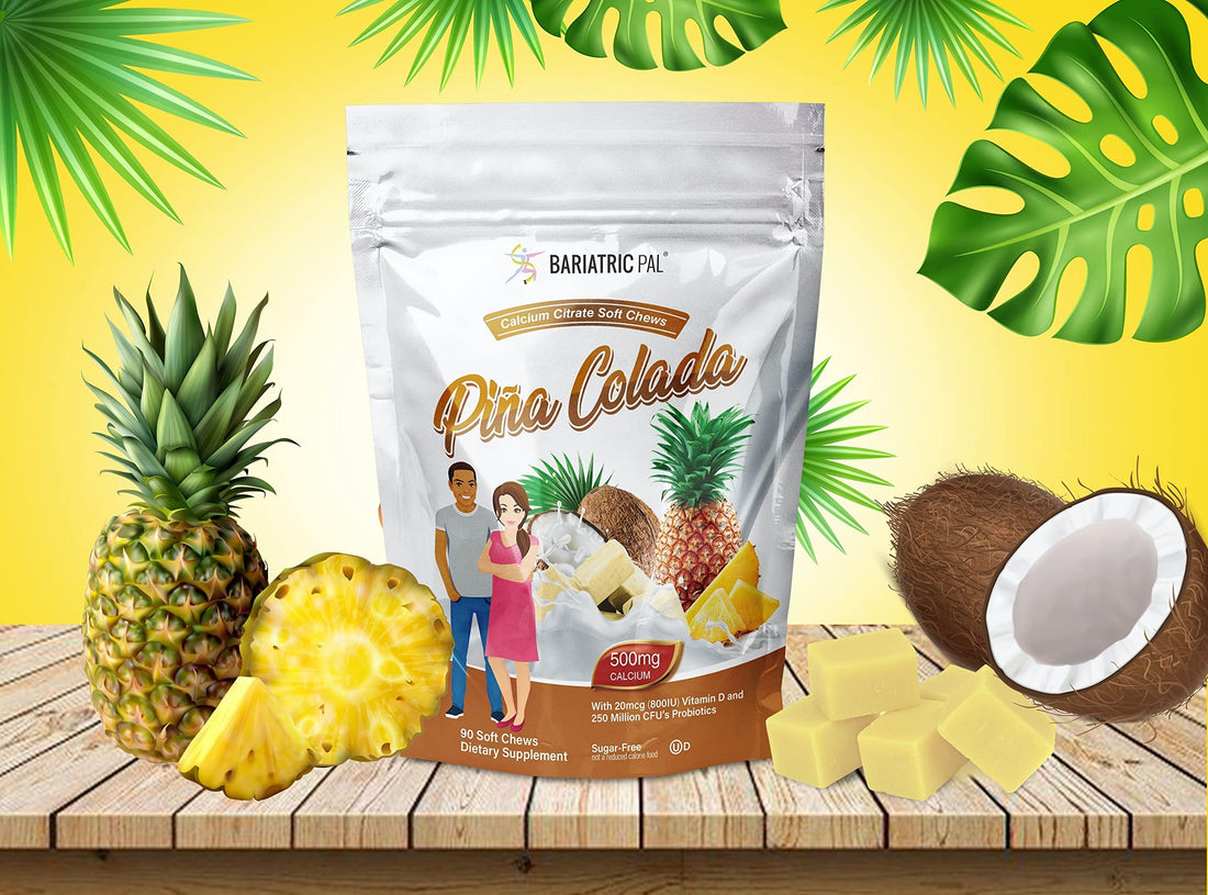 BariatricPal Sugar-Free Calcium Citrate Soft Chews 500mg with Probiotics (90 Count) - Piña Colada