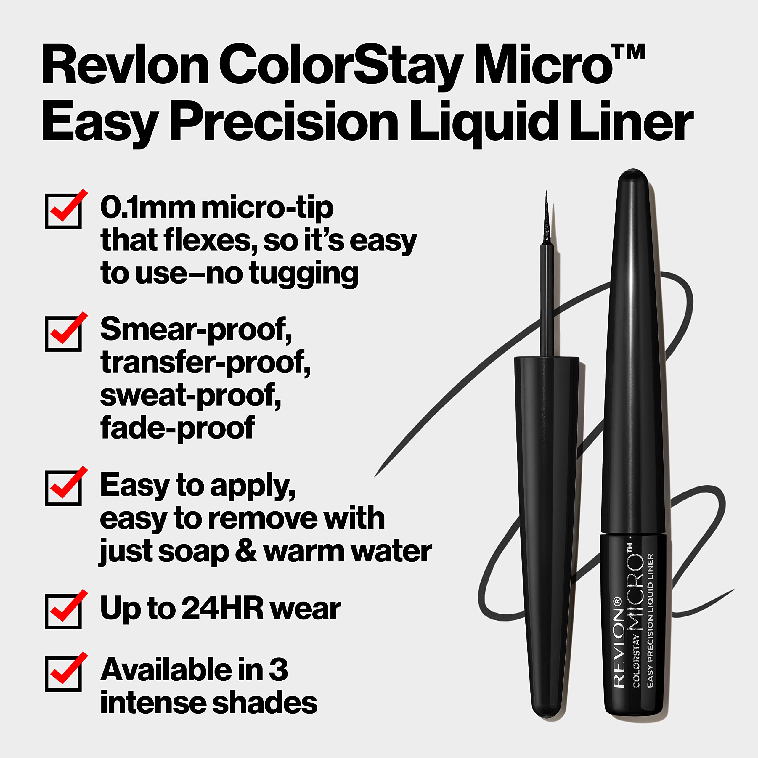 REVLON ColorStay Micro Easy Precision Liquid Eyeliner, Waterproof, Smudgeproof, Longwearing with Felt Tip Applicator, 301 Blackout, 0.057 fl oz