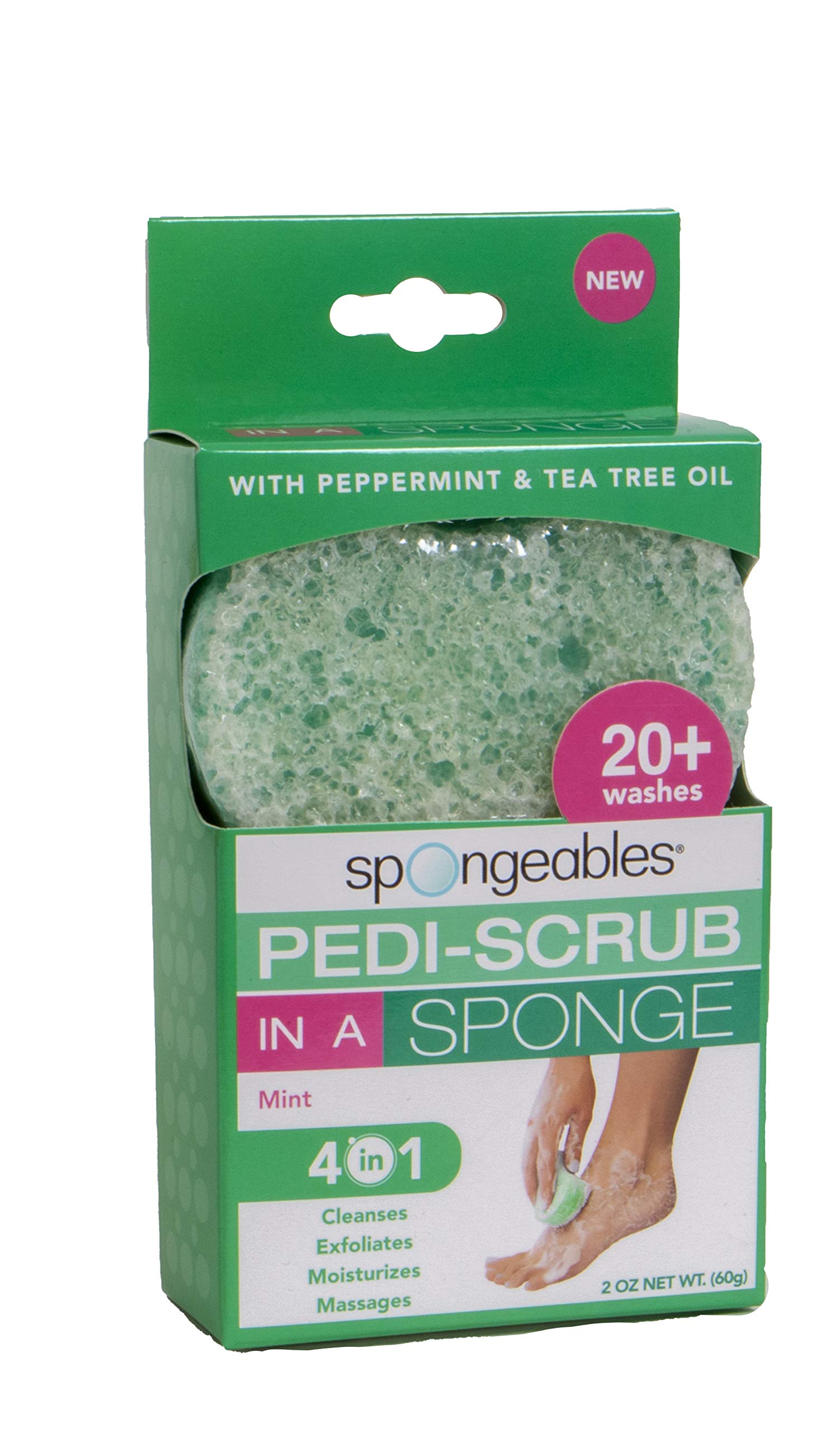 Spongeables Pediscrub Foot Buffer -The Soap In The Sponge Contains Peppermint and Tea Tree Oil For Foot Exfoliating/20+ Washes With Mint Scent, 3 Count