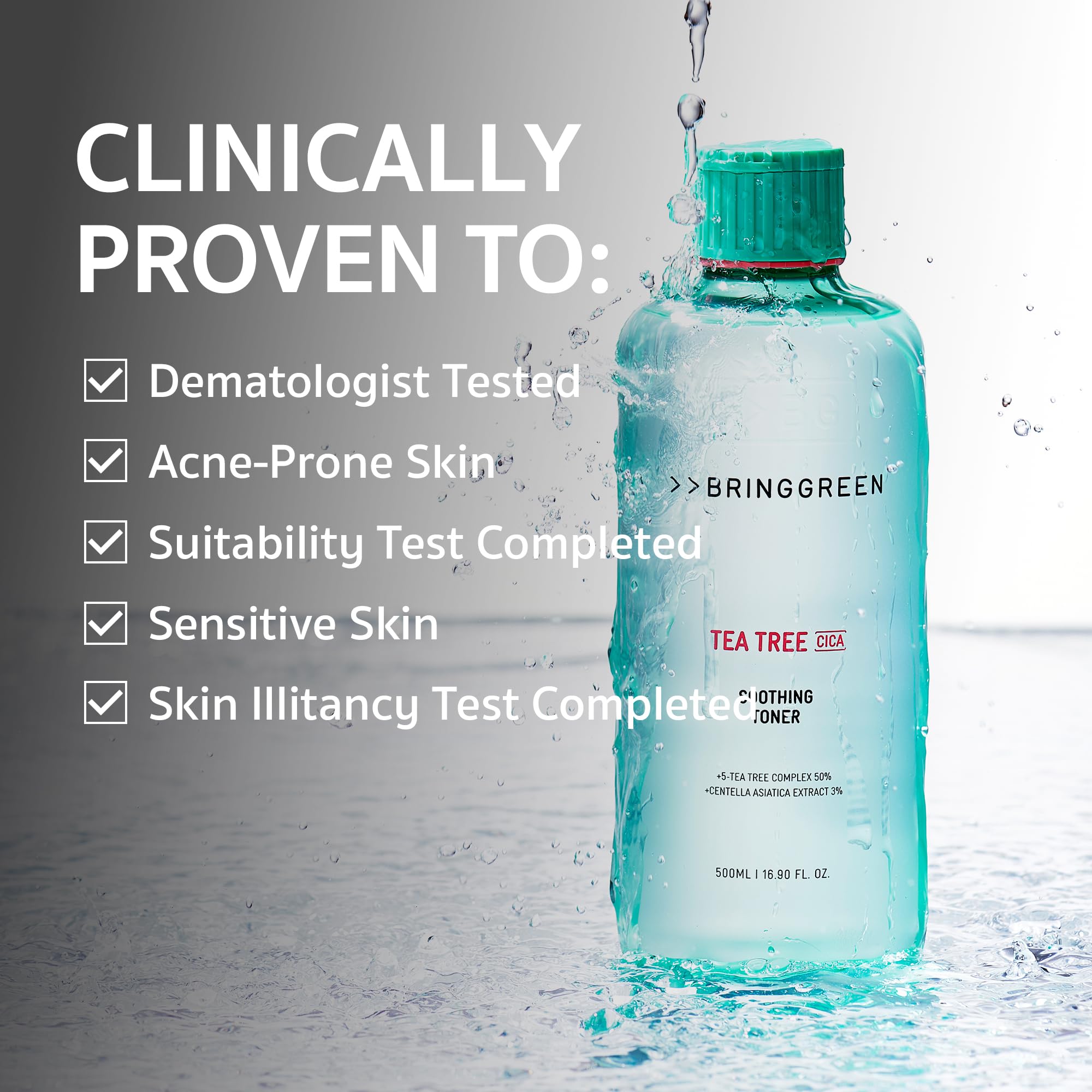 BRING GREEN Tea Tree CICA Soothing Toner | Mild Daily Skincare Routine for Cooling and Hydrating Effect (8.5 Fl. Oz., 250ml)