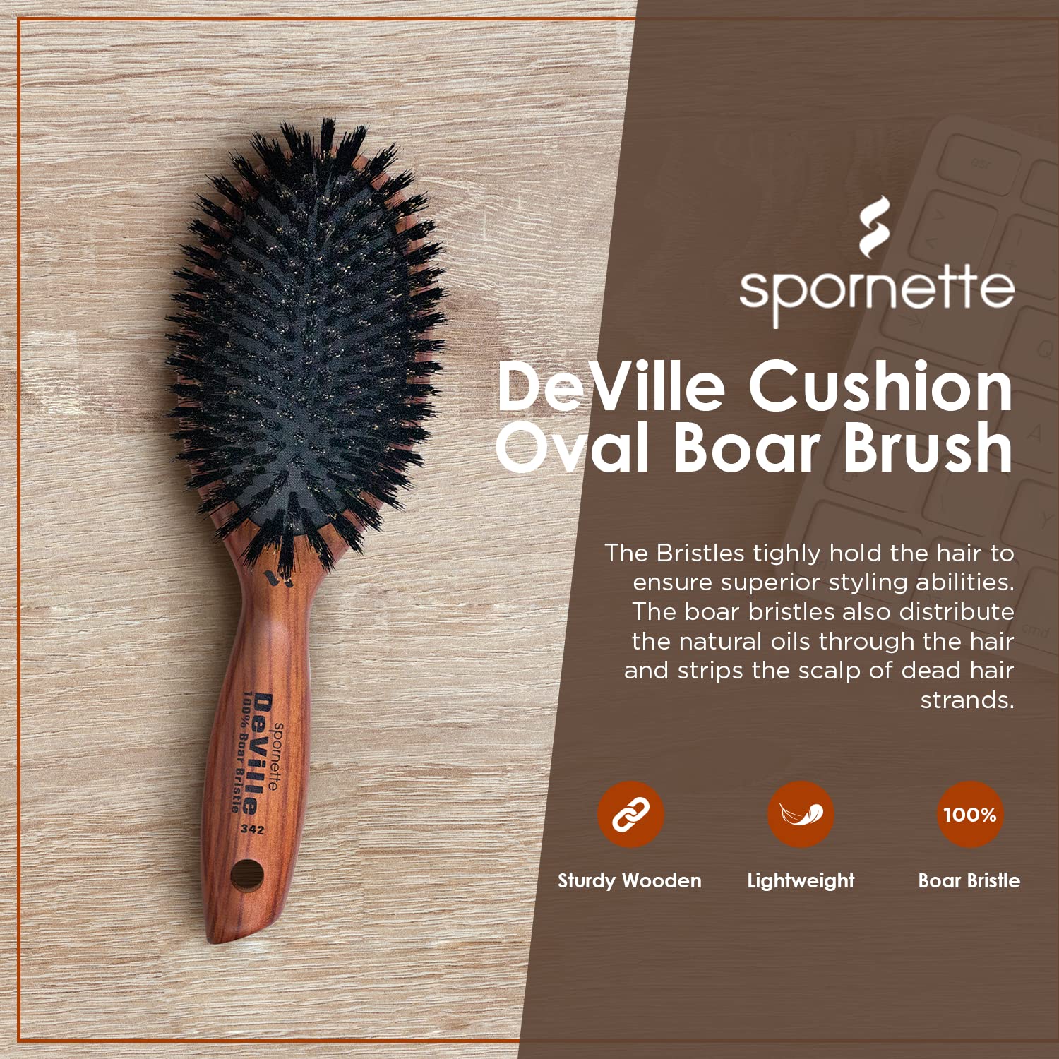 Spornette Deville 100% Boar Bristle Oval Cushion Brush