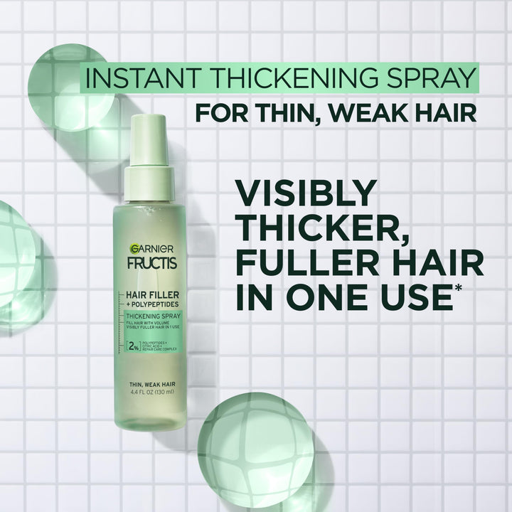 Garnier Fructis Hair Filler Fullness Repair Thickening Spray, Volumizing Spray with Polypeptides and Hair Repair Complex for Thin, Weak Split Ends, 4.4 Fl Oz