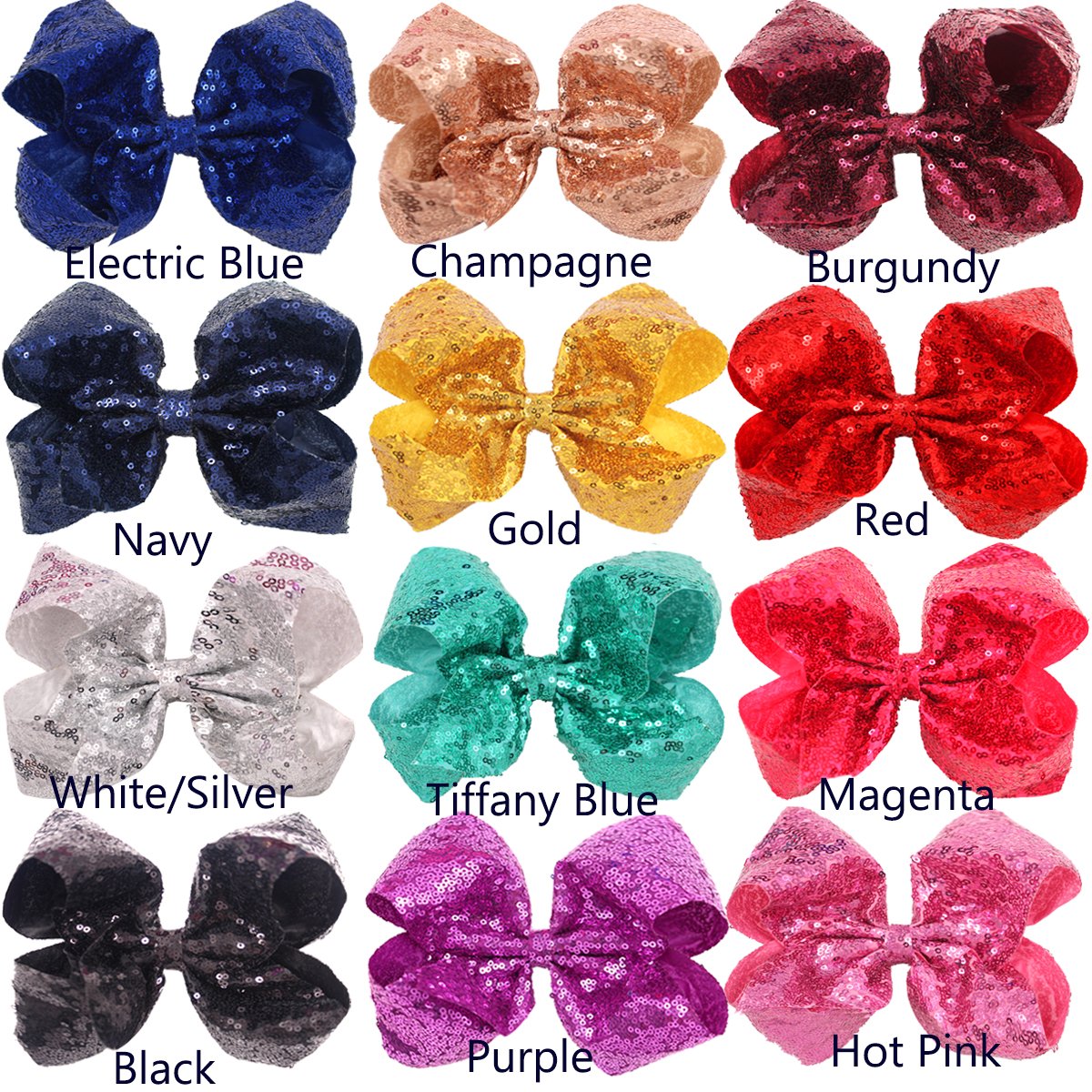 CÉLLOT Oversize Bows for Girls,Glitter Sparkle Flip Sequins 8 inch Big Hair Bows Alligator Clips for Baby Girls Toddlers Kids and Teens,Pack of 12