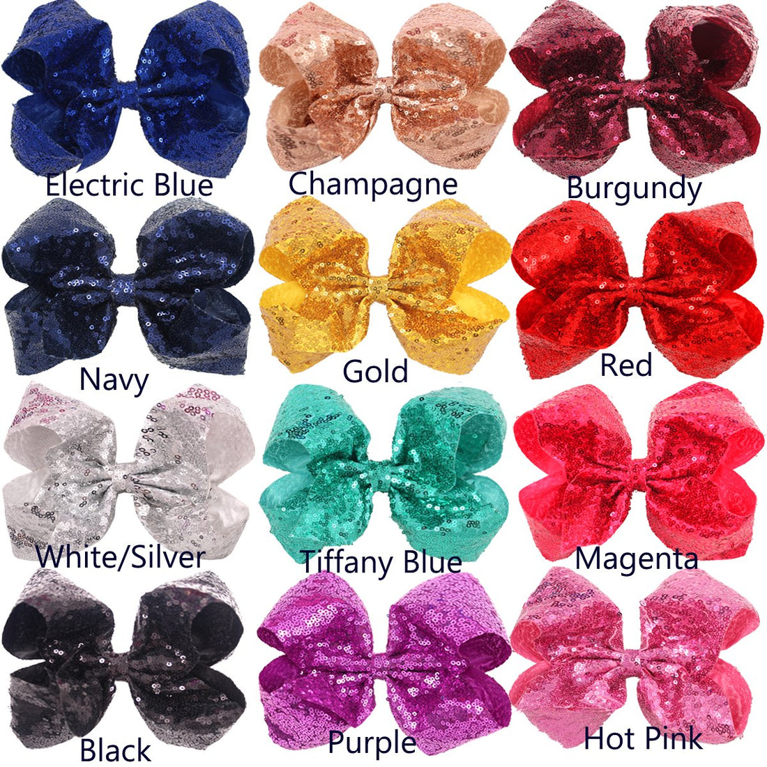 CÉLLOT Oversize Bows for Girls,Glitter Sparkle Flip Sequins 8 inch Big Hair Bows Alligator Clips for Baby Girls Toddlers Kids and Teens,Pack of 12