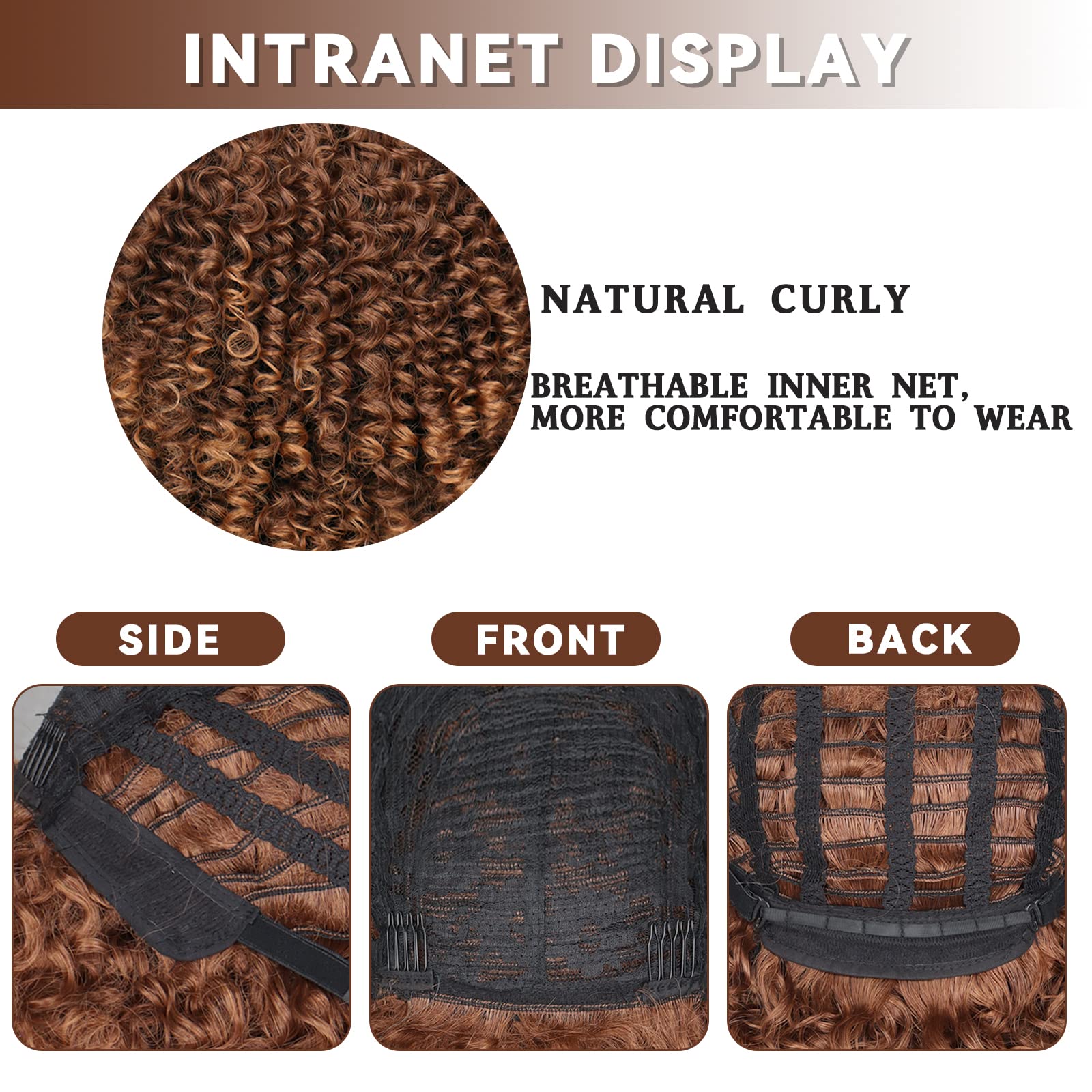 MISS WIG Light Brown: Misswig Synthetic Afro Curly Hair Wigs Freetress Brown Wig Short Curly Wigs For Black Women With Wig Cap