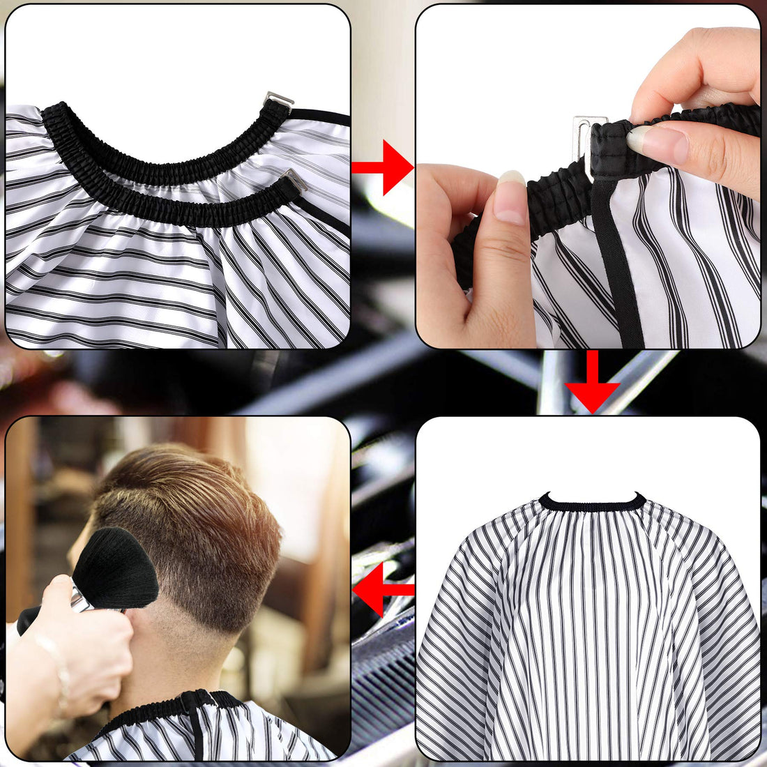 Professional Hair Cutting Cape with Neck Duster Brush, Salon Barber Cape, Hair Cutting Accessories (Stripe)
